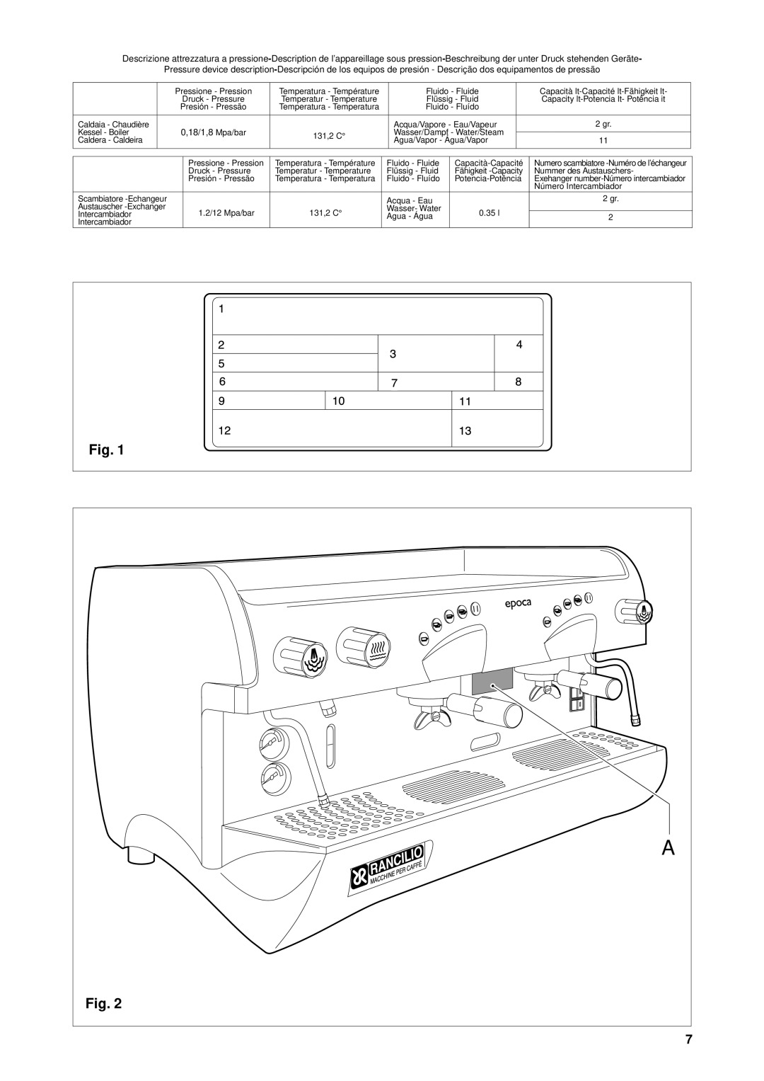 Rancilio epoca manual Fluido Fluide Capacità lt-Capacité lt-Fähigkeit lt 