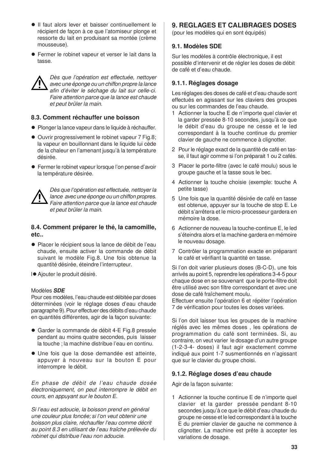 Rancilio Millennium manual Reglages ET Calibrages Doses 