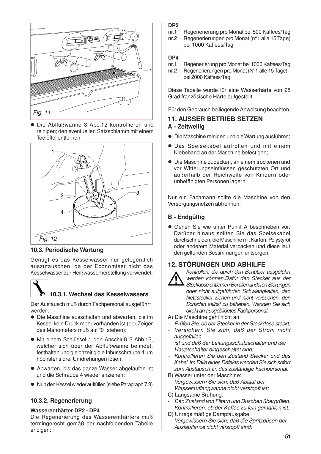 Rancilio Millennium manual Ausser Betrieb Setzen, 12. Störungen UND Abhilfe 