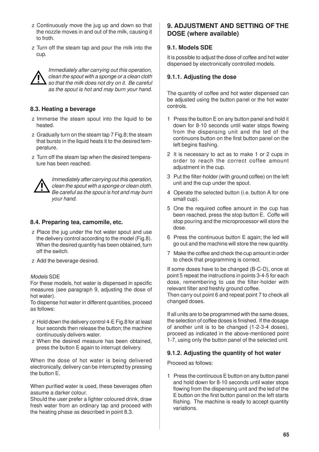 Rancilio Millennium manual Adjustment and Setting of the Dose where available 