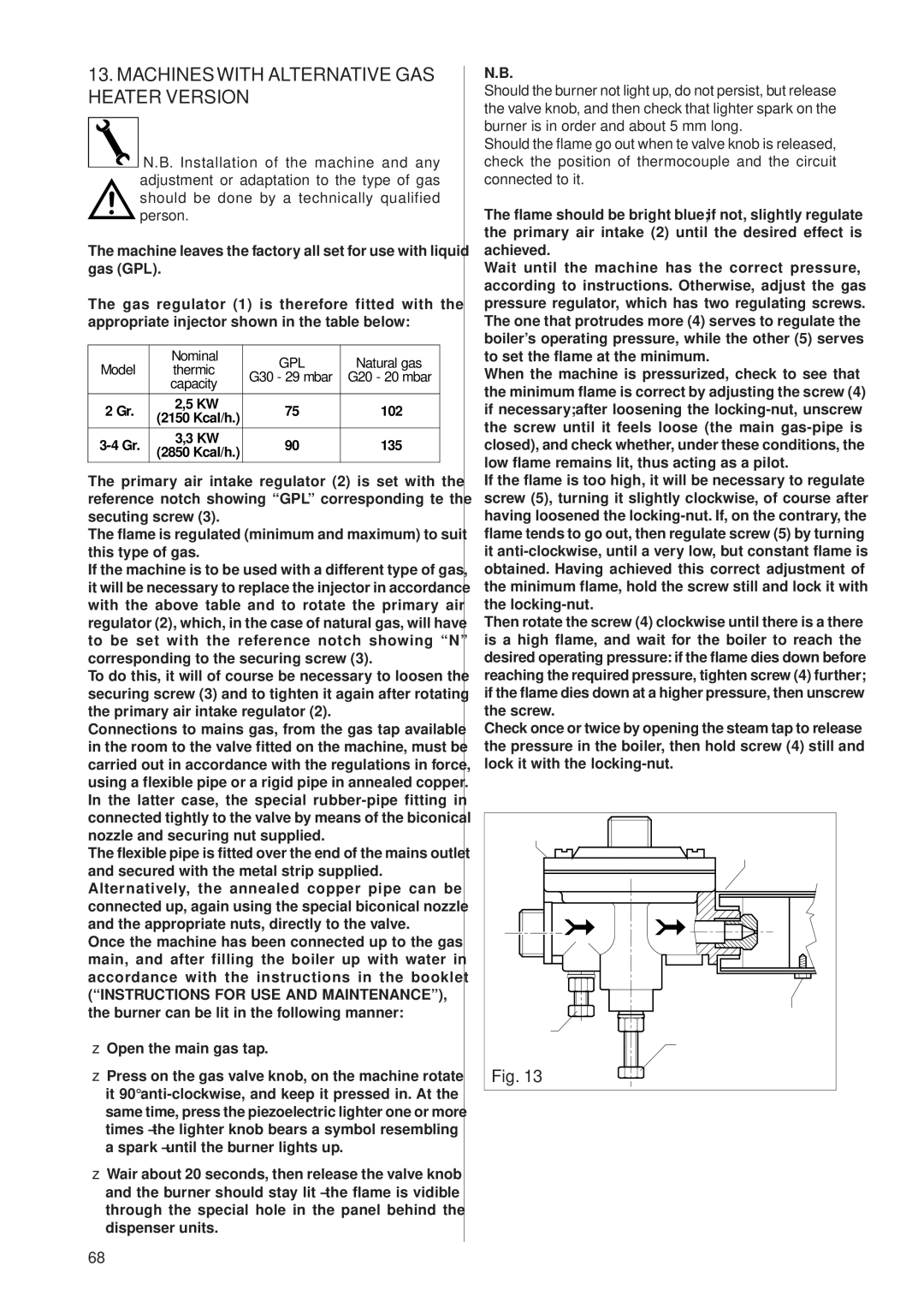 Rancilio Millennium manual Machines with Alternative GAS Heater Version 