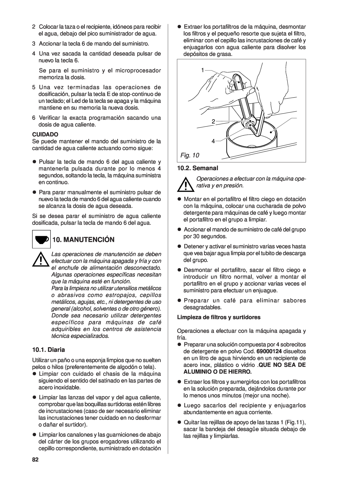 Rancilio Millennium manual Manutención, Diaria, Semanal 
