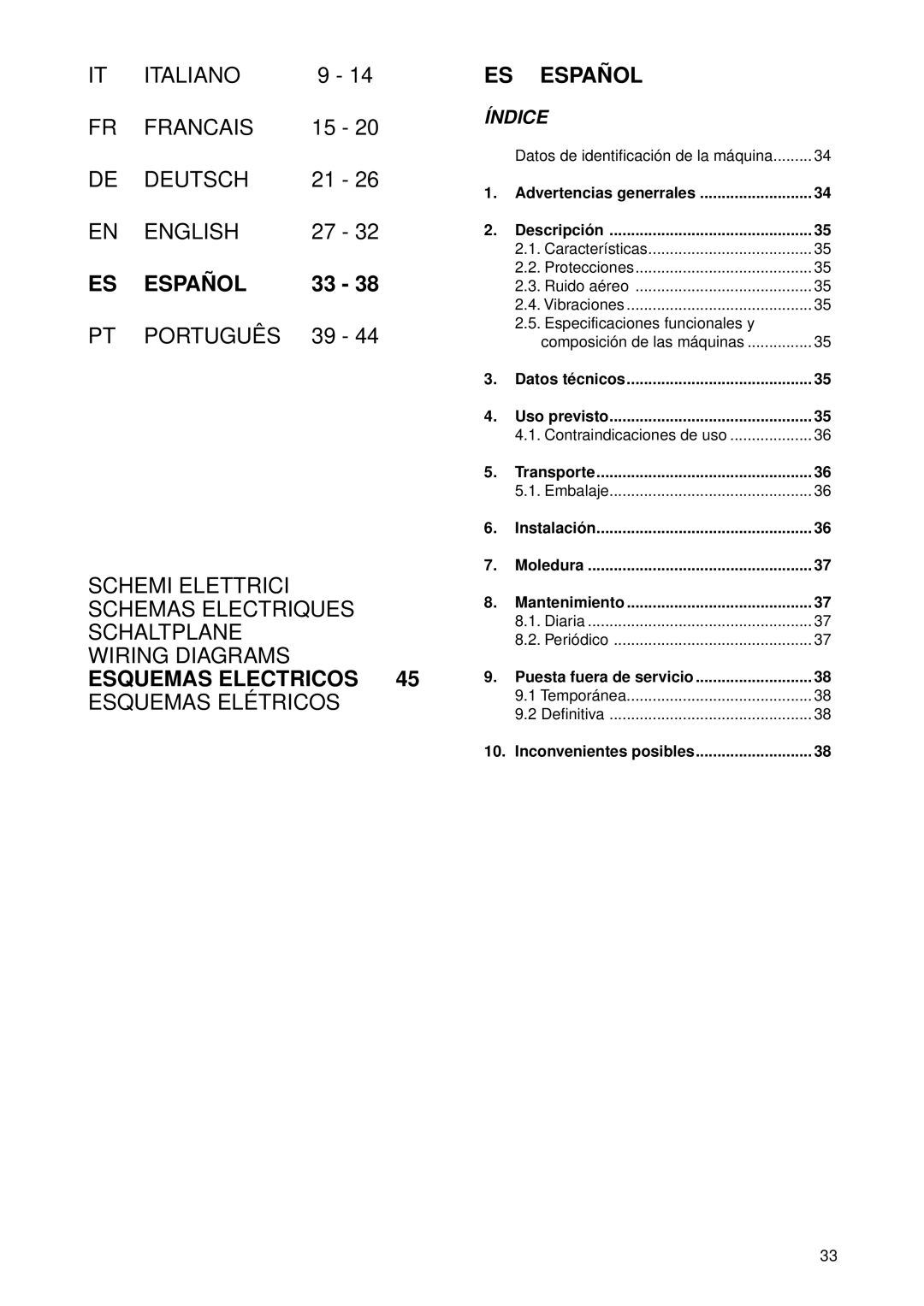 Rancilio ROCKY-SD manual Datos de identificación de la máquina, Especificaciones funcionales y 