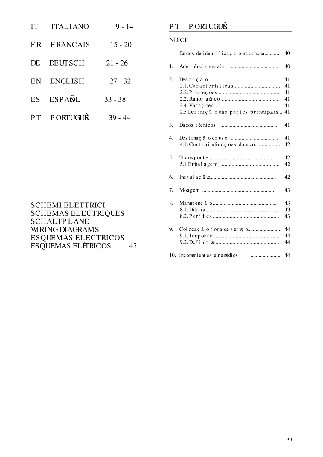 Rancilio ROCKY-SD manual Definição das partes principais 