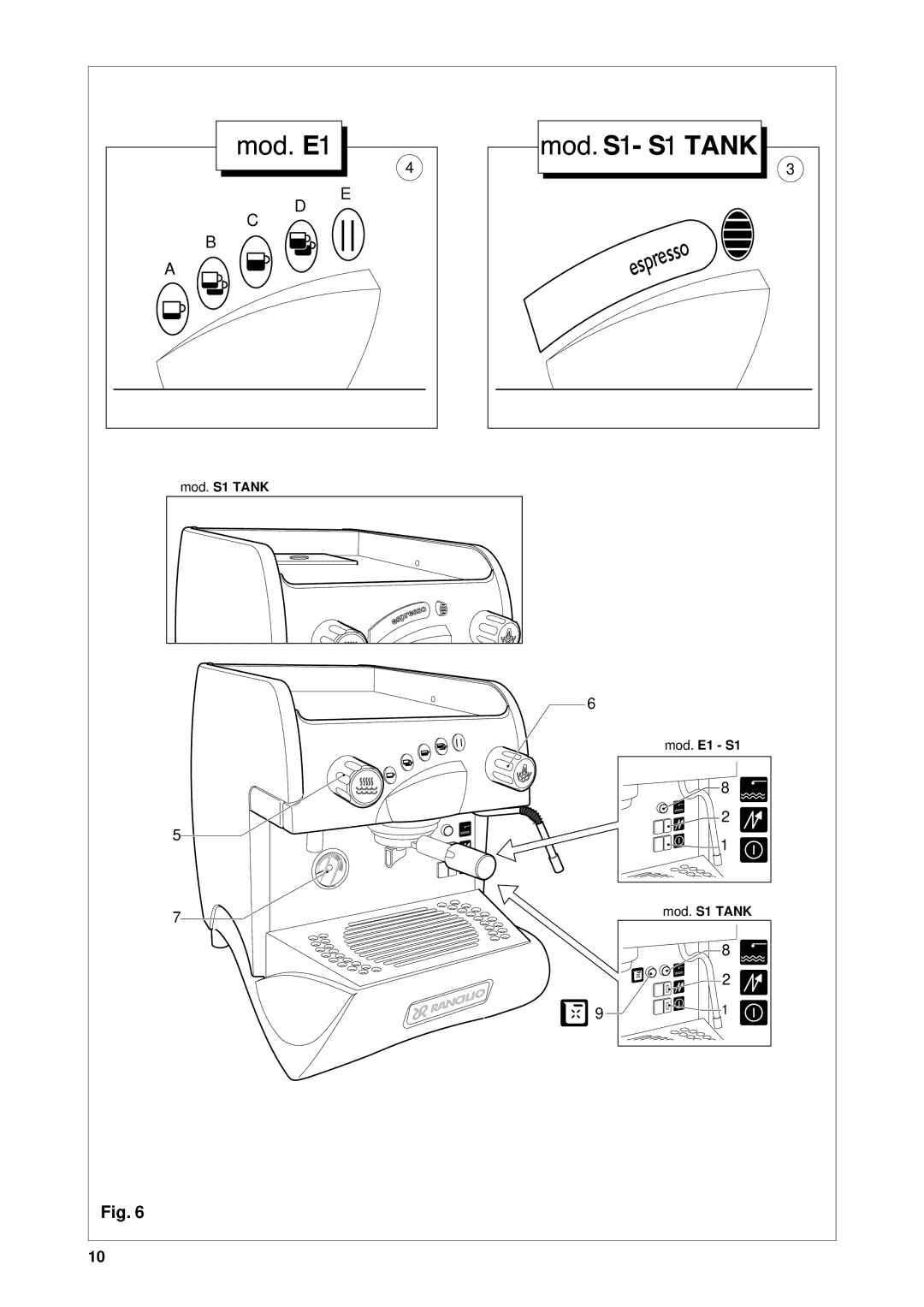 Rancilio S1 TANK manual Mod. S1 Tank Mod. E1 S1 