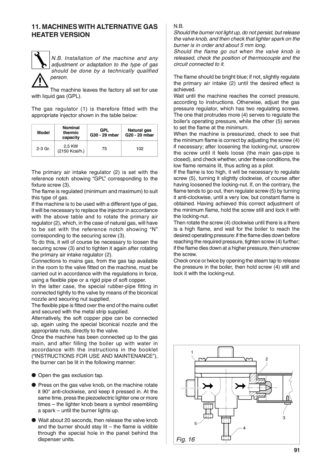 Rancilio S20 manual Machines with Alternative GAS Heater Version 