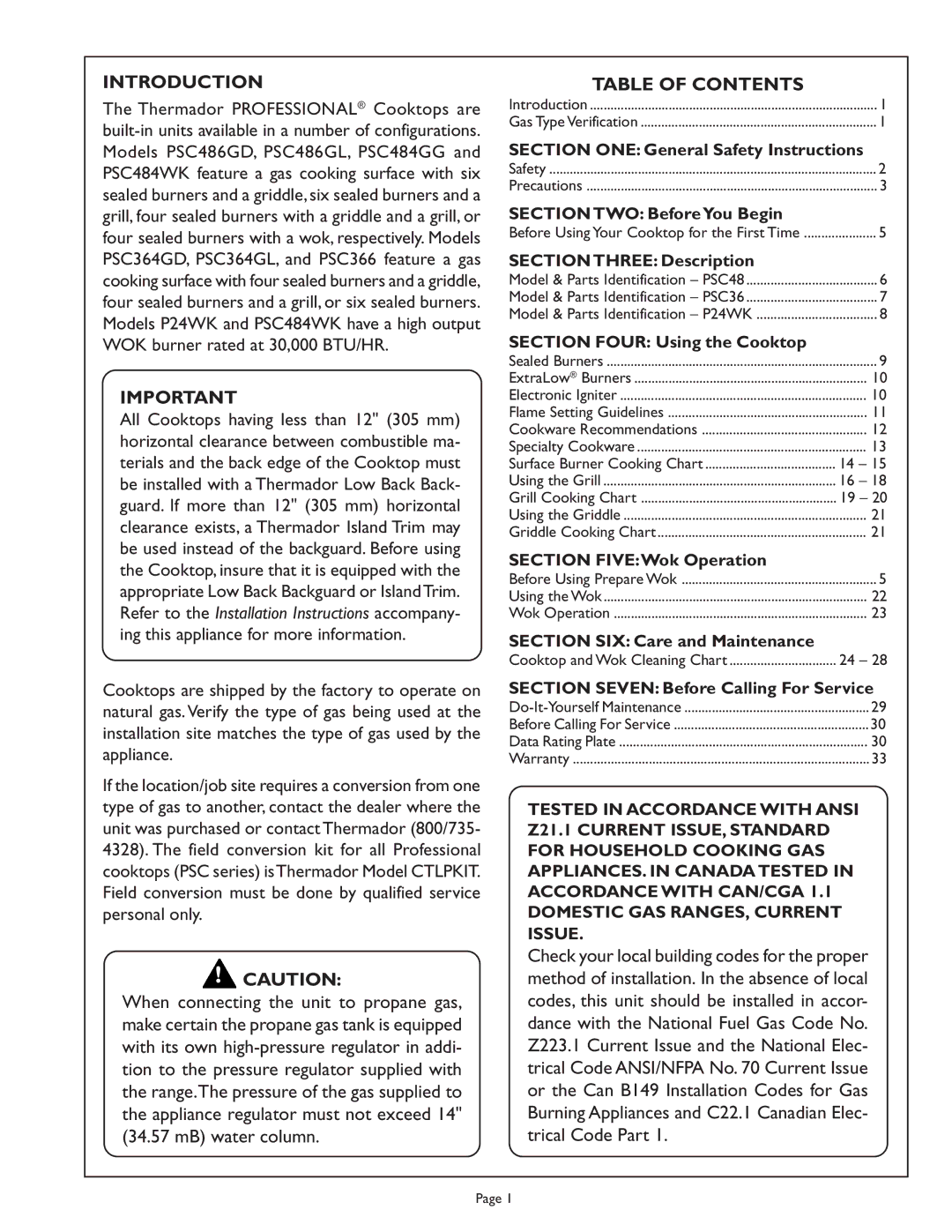 Range Kleen PSC364GD, PSC484GG, PSC486GL, PSC364GL, PSC366, PSC486GD, PSC484WK manual Introduction, Table of Contents 