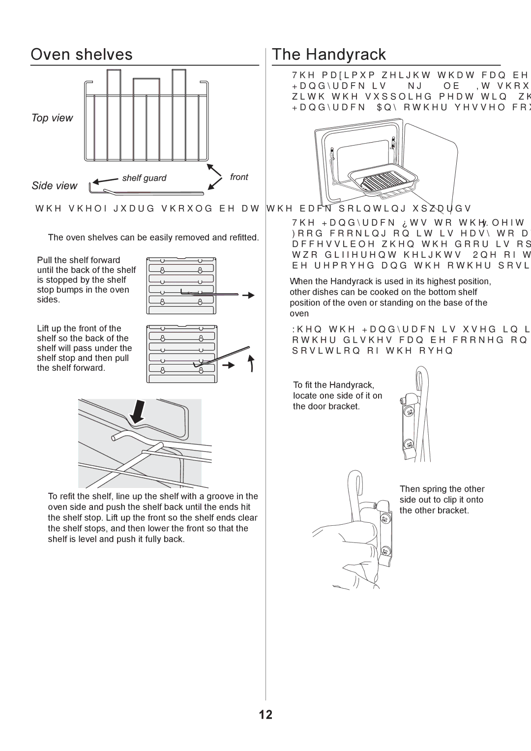 Rangemaster 110 GAS FSD manual Oven shelves, Handyrack 