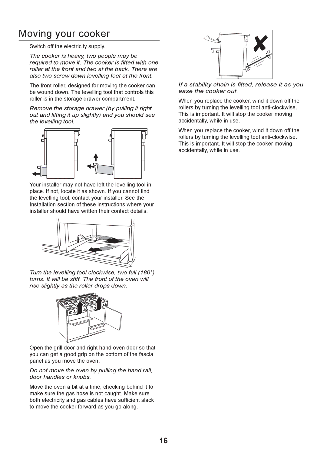 Rangemaster 110 GAS FSD manual Moving your cooker 