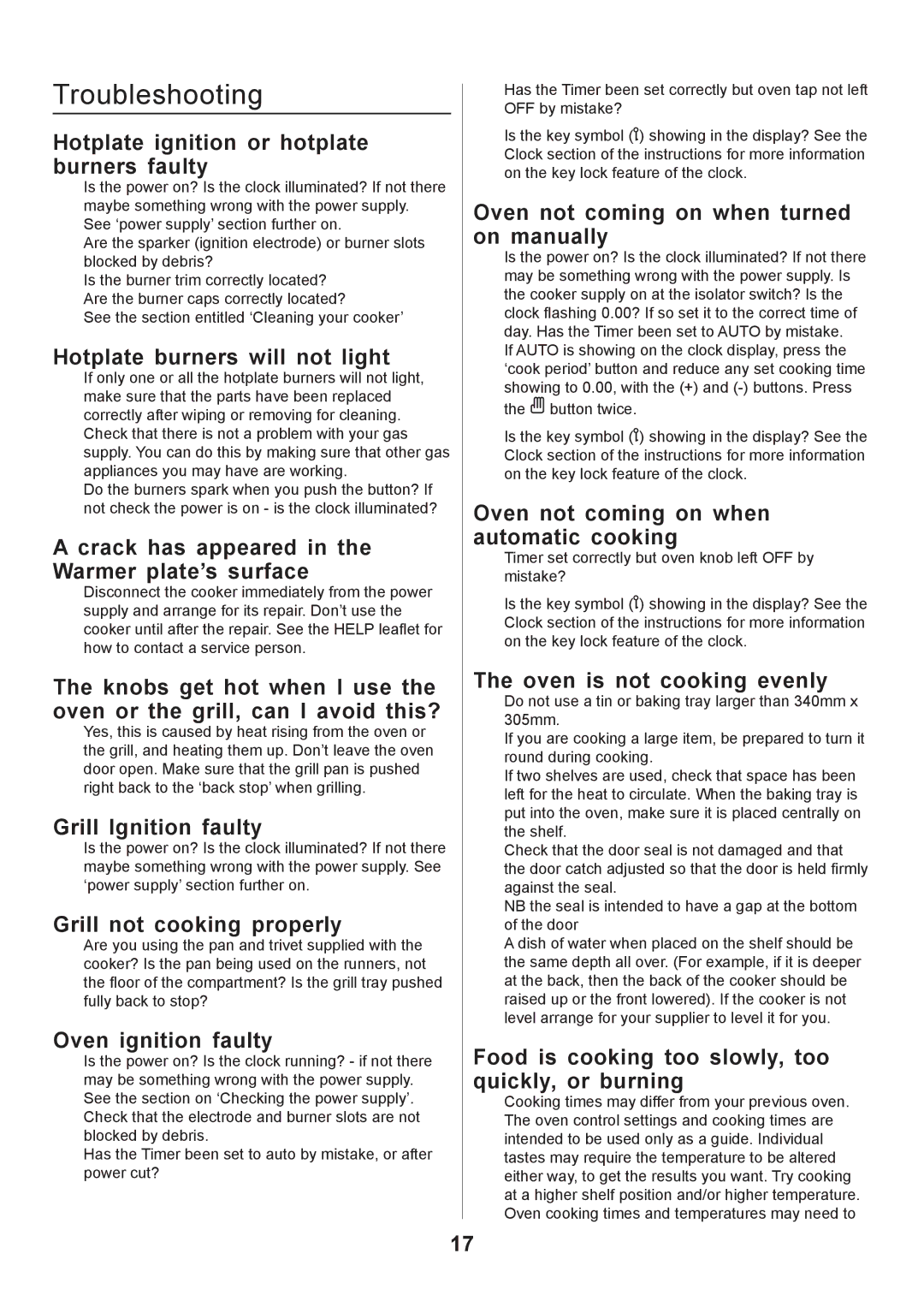 Rangemaster 110 GAS FSD manual Troubleshooting 