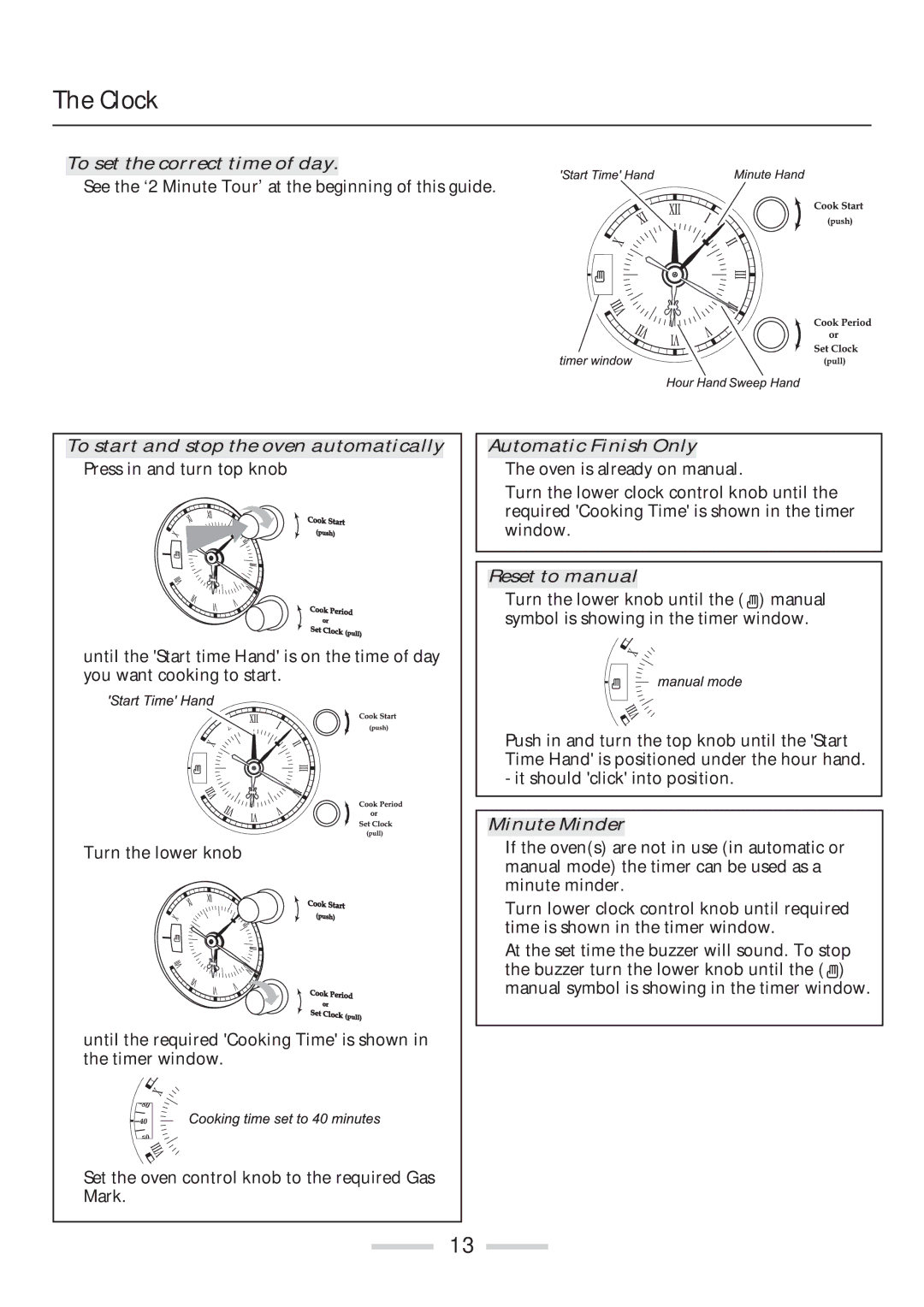 Rangemaster 110 installation instructions Clock, To start and stop the oven automatically 