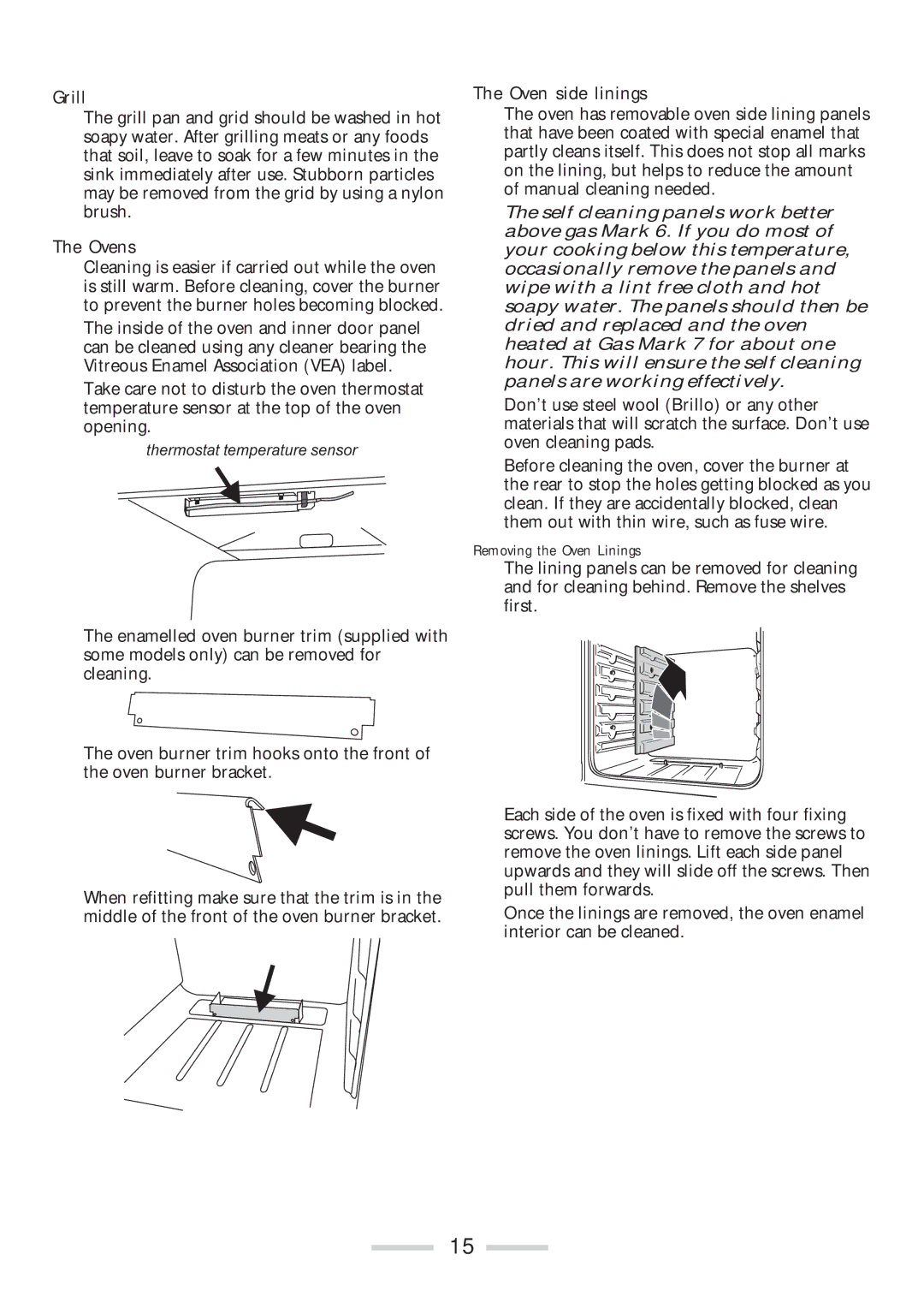 Rangemaster 110 installation instructions Grill, Ovens, Oven side linings 