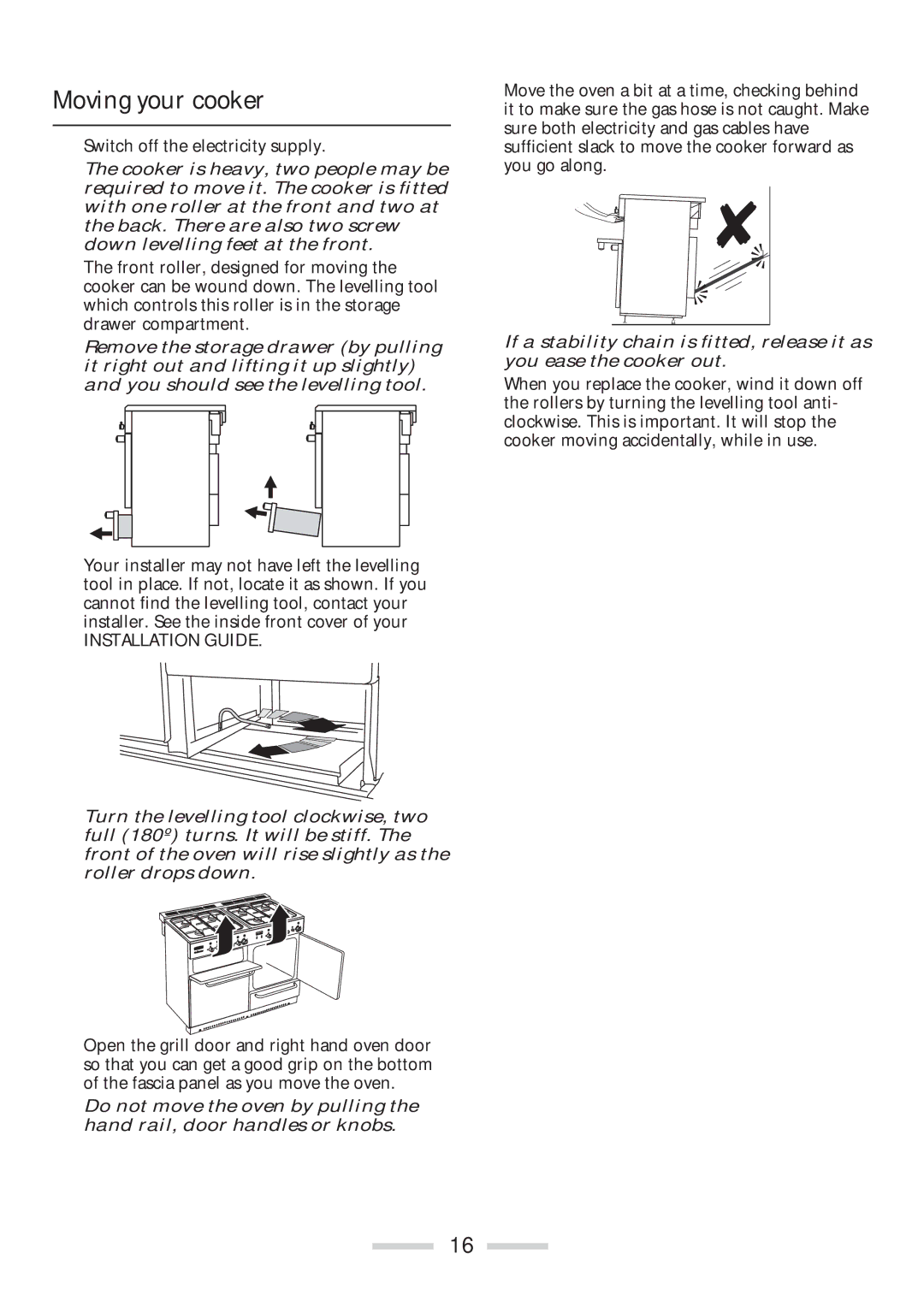 Rangemaster 110 installation instructions Moving your cooker 