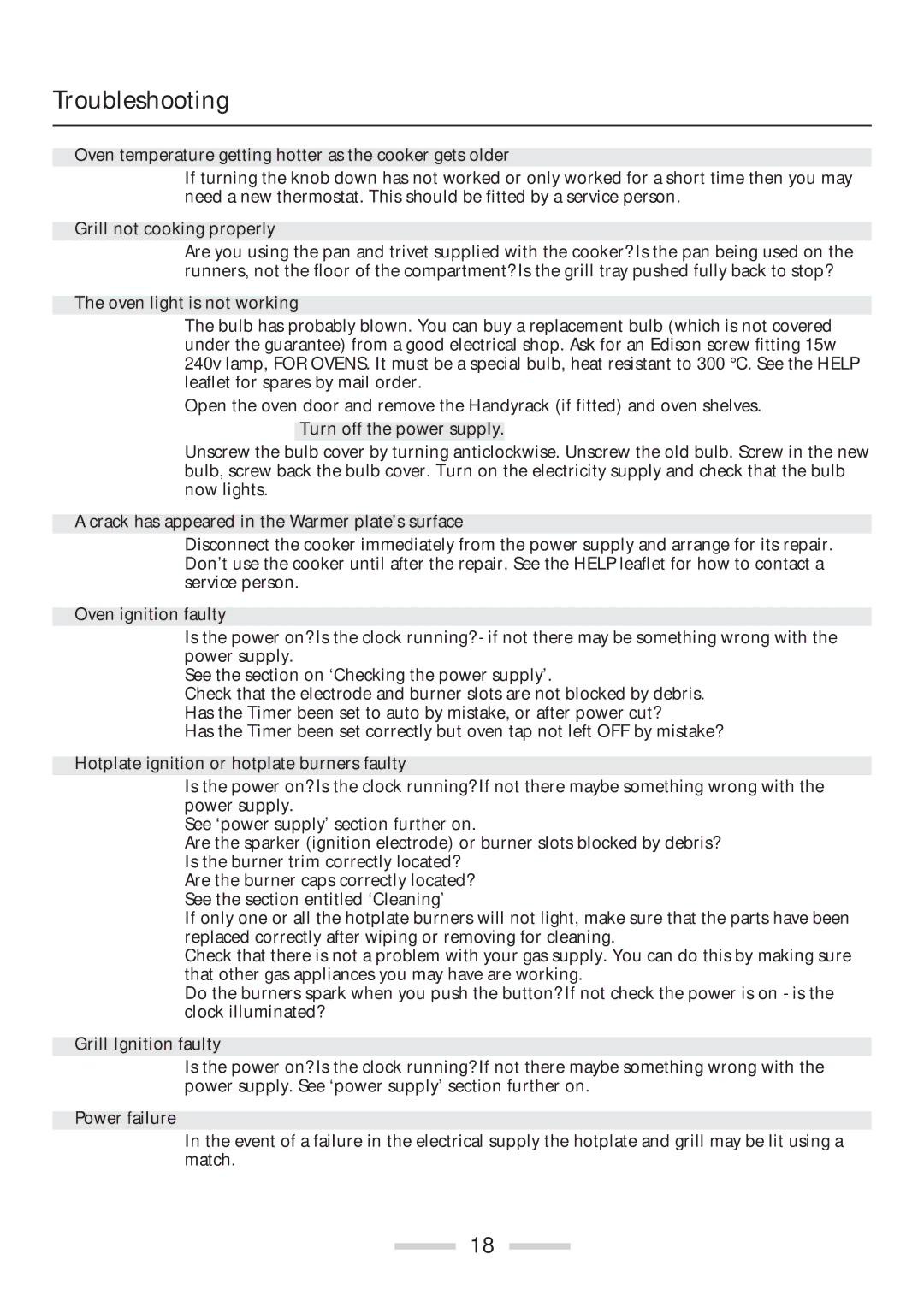 Rangemaster 110 installation instructions Troubleshooting 