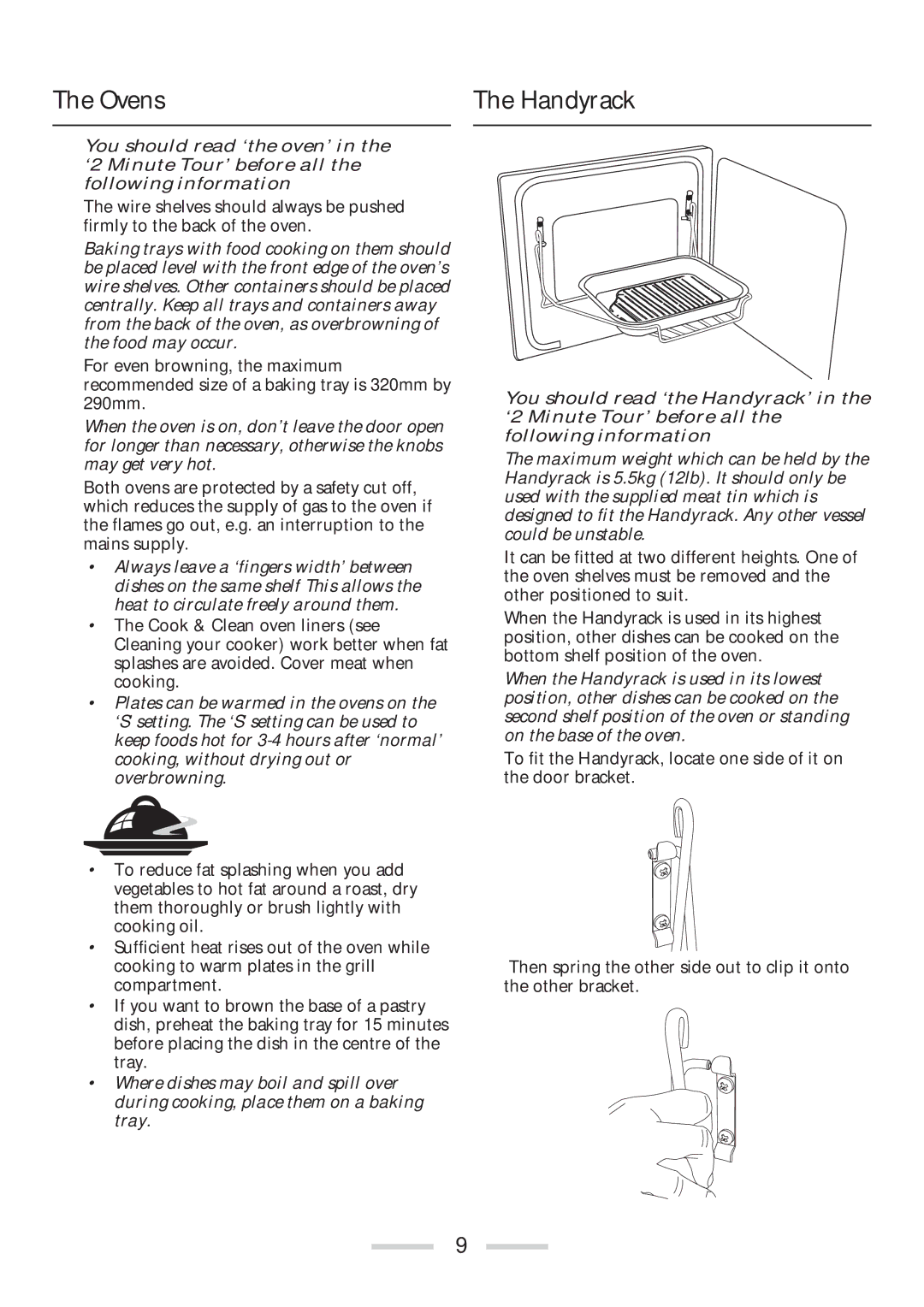 Rangemaster 110 installation instructions Ovens, Handyrack 