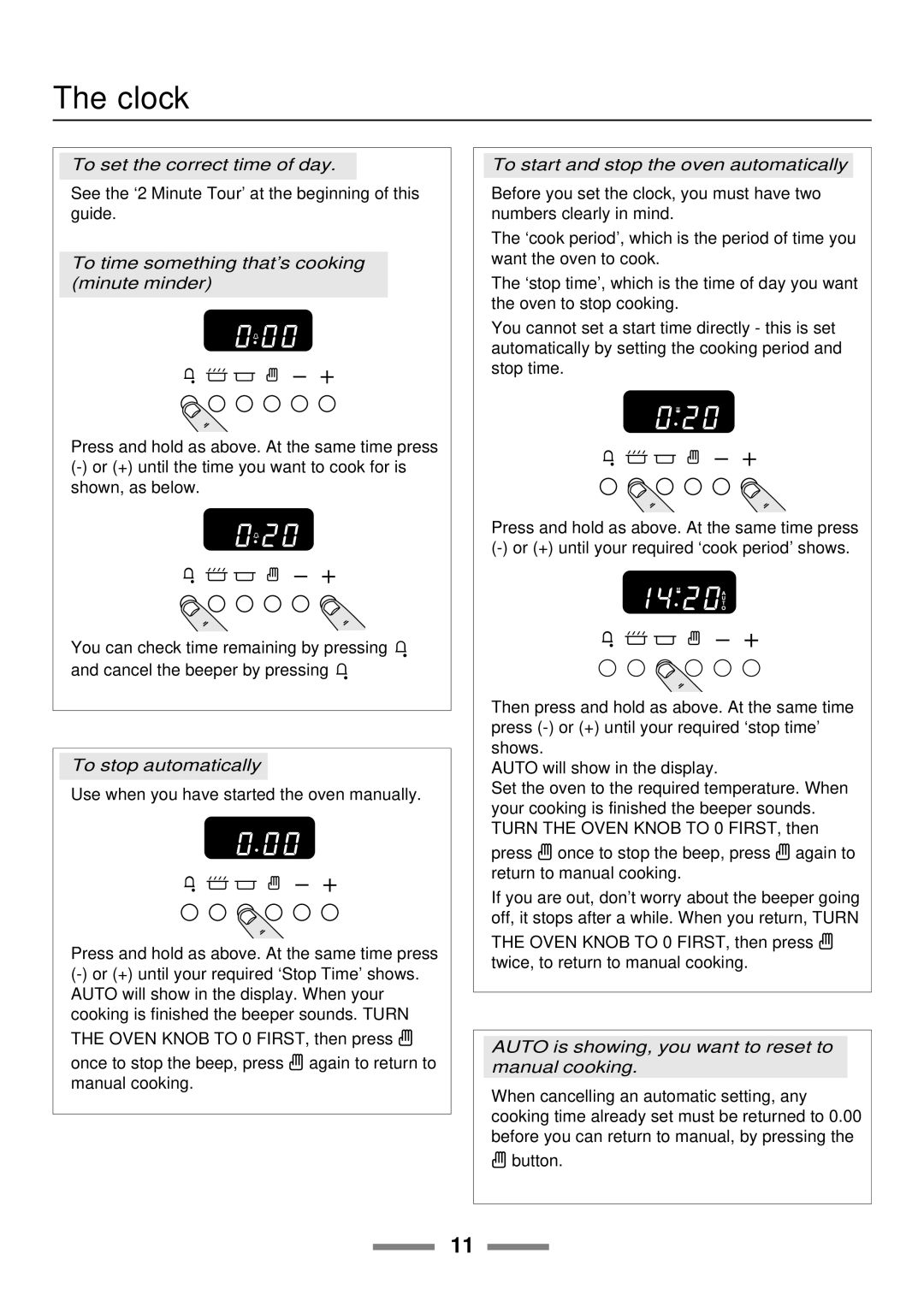 Rangemaster 110 installation instructions Clock, To time something that’s cooking minute minder 