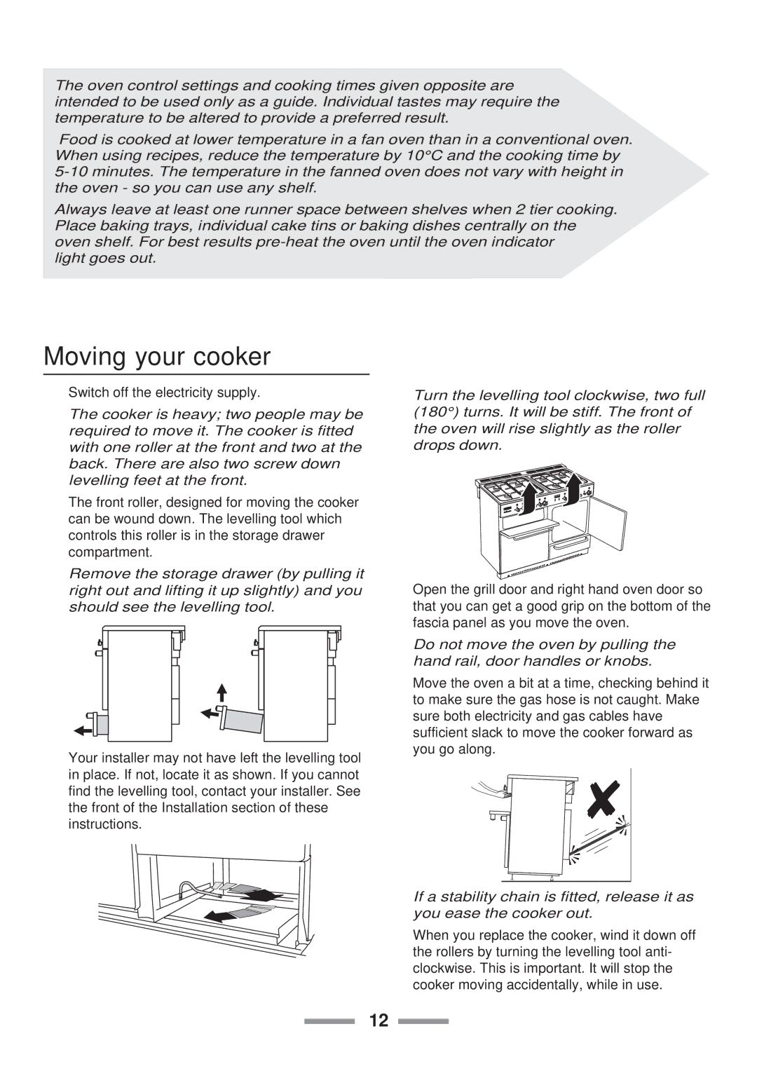 Rangemaster 110 installation instructions Moving your cooker 