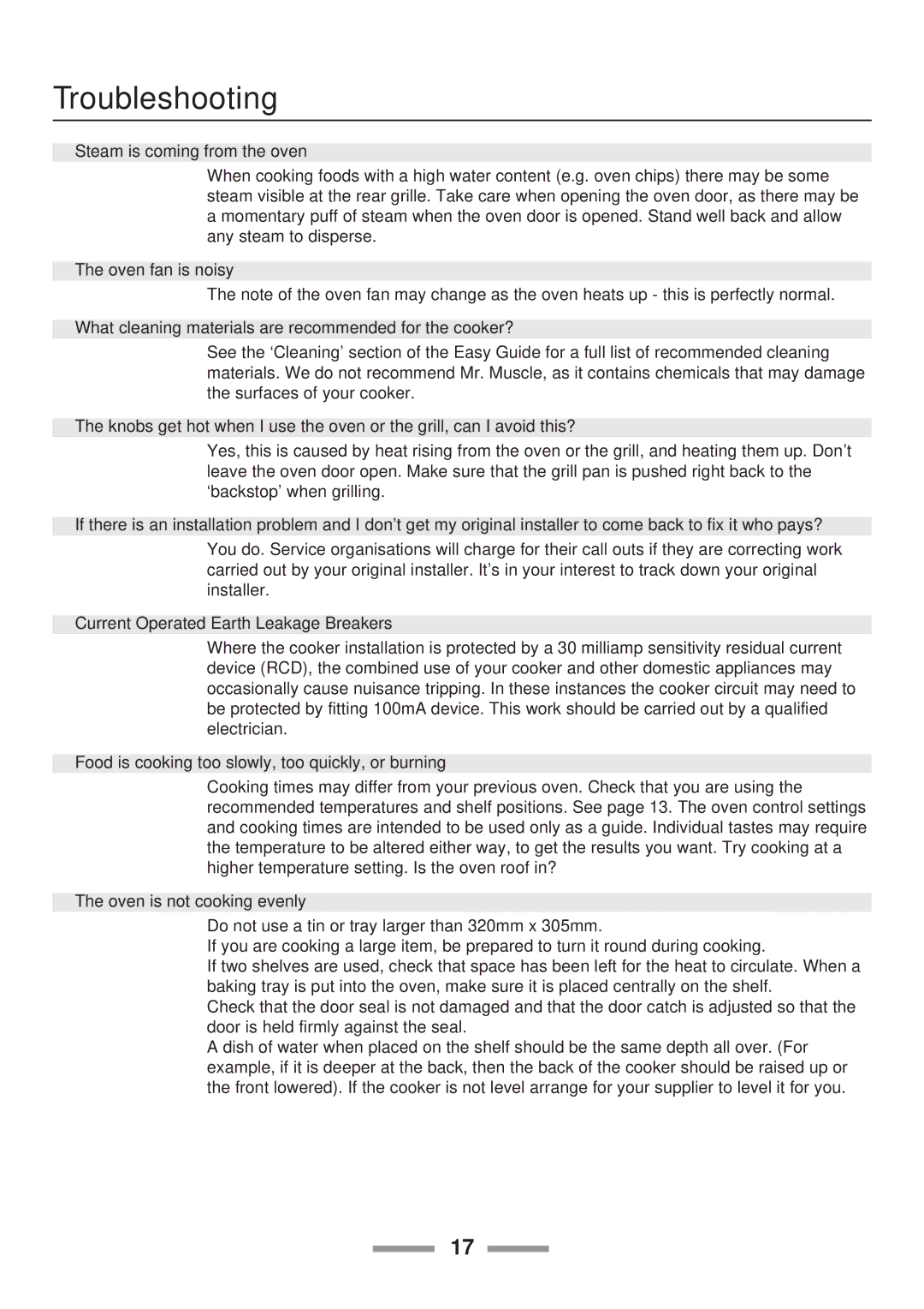 Rangemaster 110 installation instructions Troubleshooting 