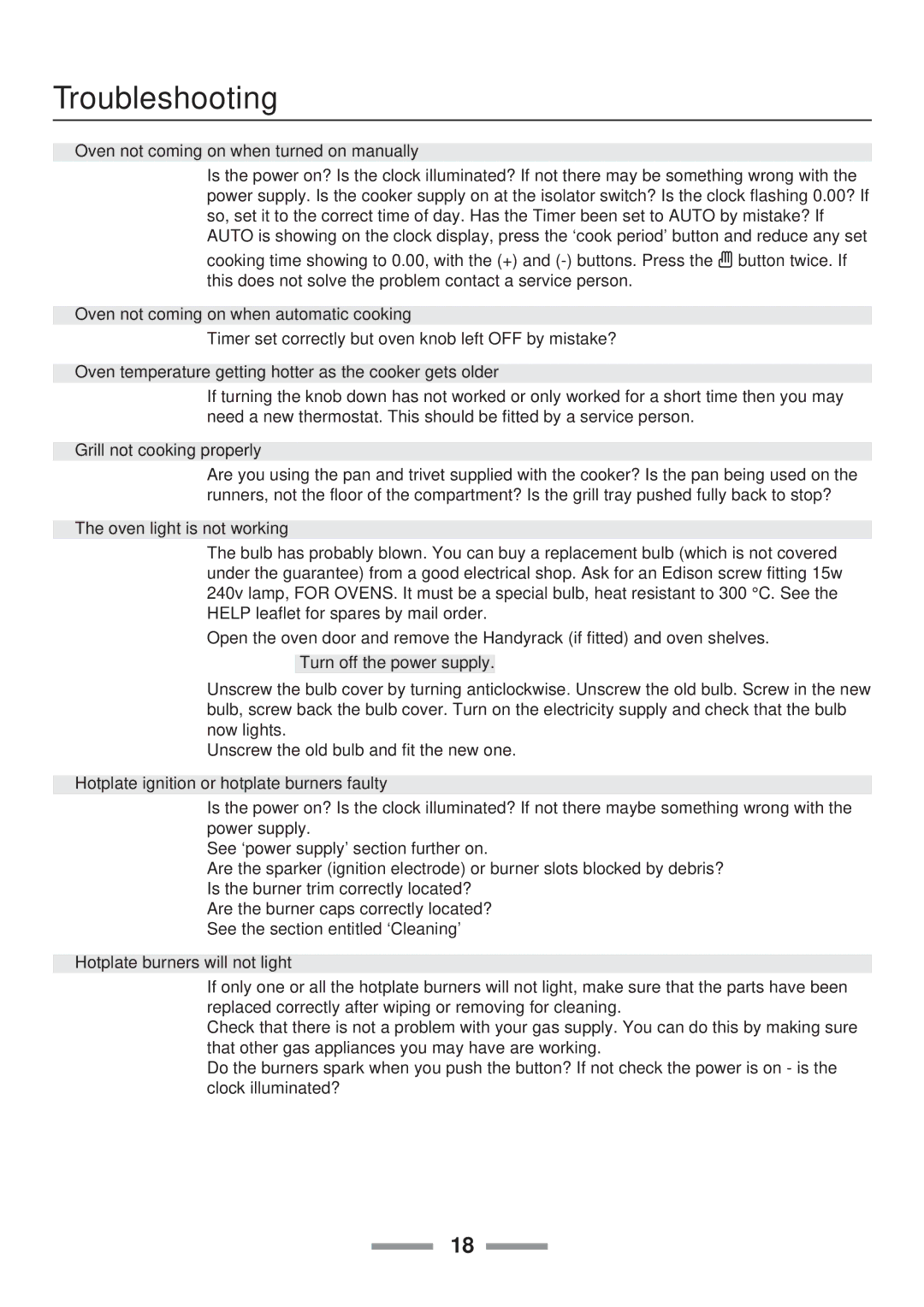 Rangemaster 110 installation instructions Troubleshooting 