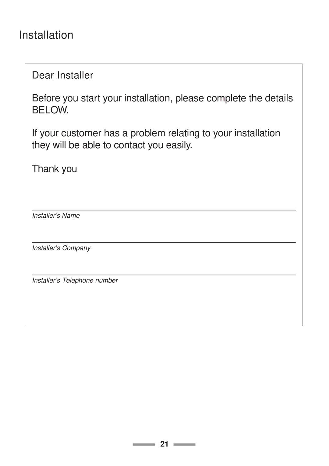 Rangemaster 110 installation instructions Installation, Below 