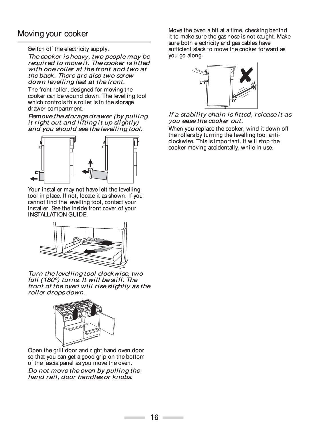 Rangemaster 110 installation instructions Moving your cooker 