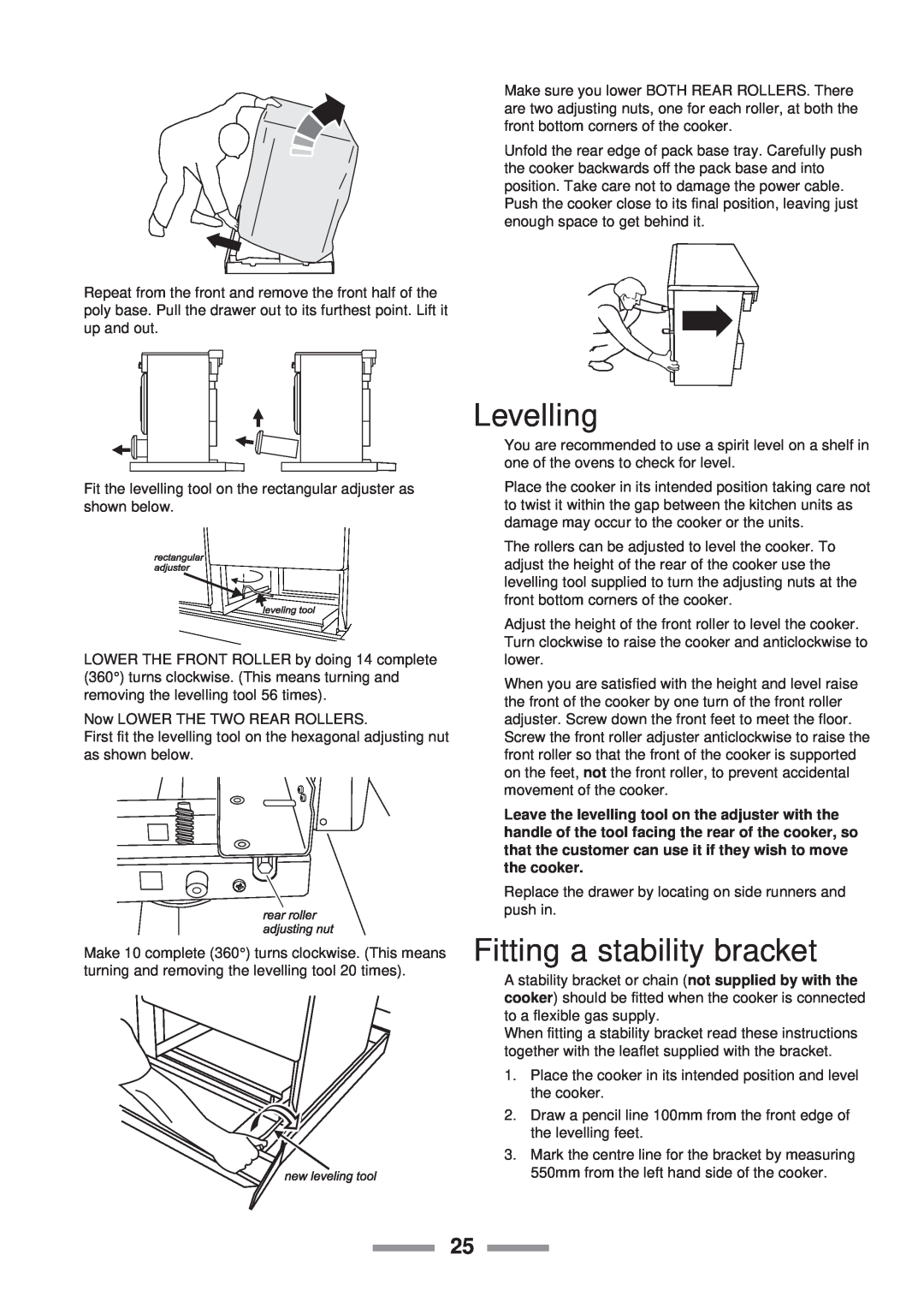 Rangemaster 110 installation instructions Levelling, Fitting a stability bracket 
