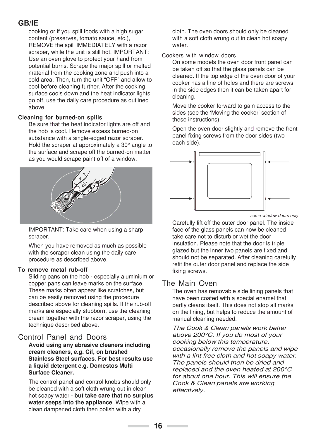 Rangemaster 90 Ceramic installation instructions Control Panel and Doors, Main Oven 