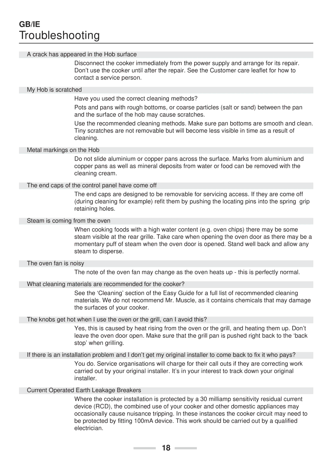 Rangemaster 90 Ceramic installation instructions Troubleshooting 