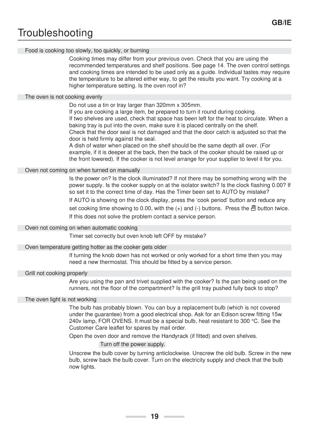 Rangemaster 90 Ceramic installation instructions Troubleshooting 