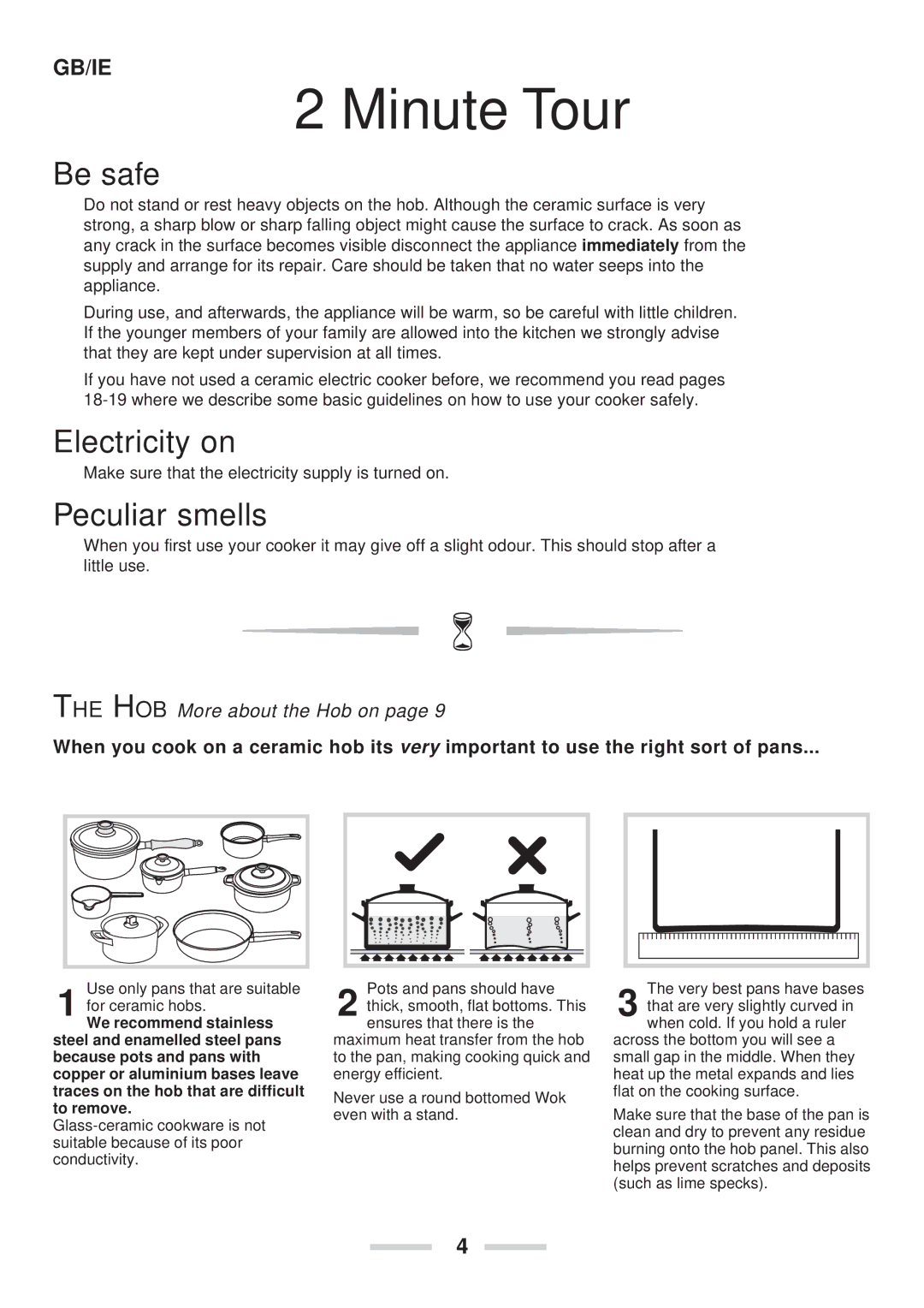 Rangemaster 90 Ceramic installation instructions Be safe, Electricity on, Peculiar smells 