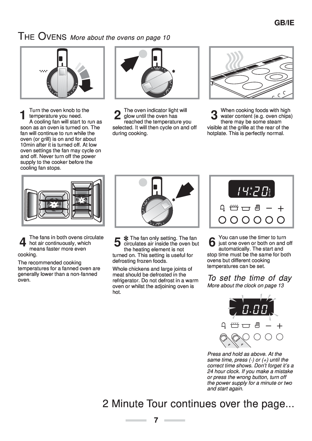 Rangemaster 90 Ceramic installation instructions Minute Tour continues over the page, To set the time of day, Gb/Ie 