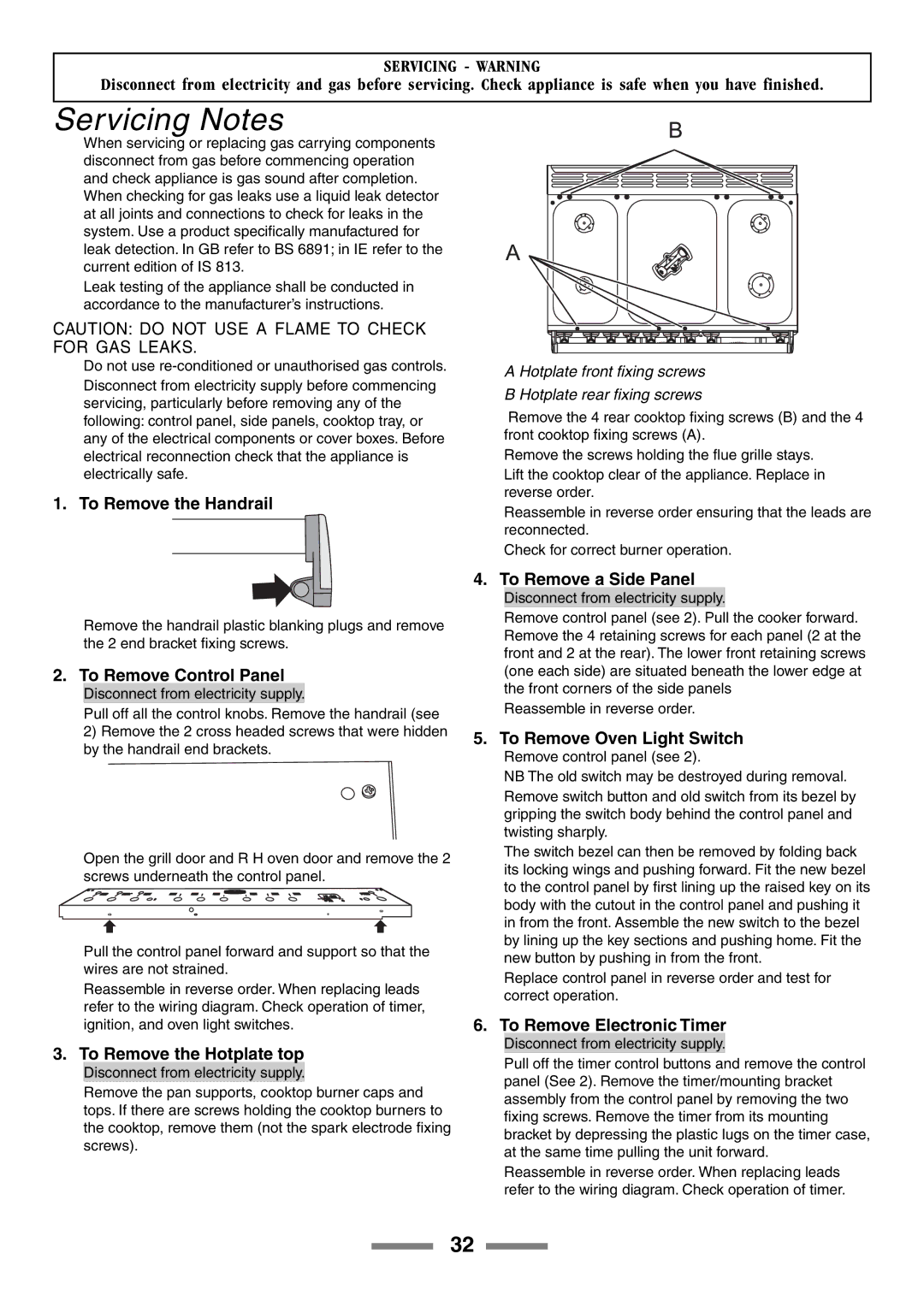 Rangemaster 90 manual Servicing Notes 