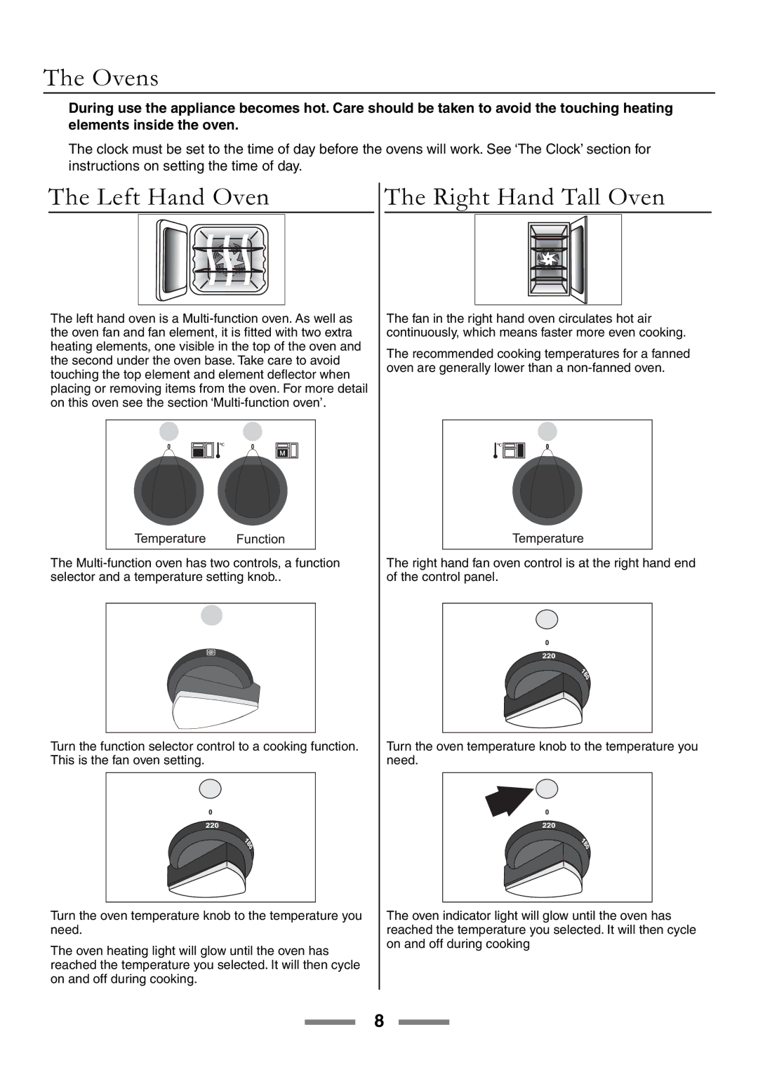 Rangemaster 90 manual Ovens, Left Hand Oven, Right Hand Tall Oven 