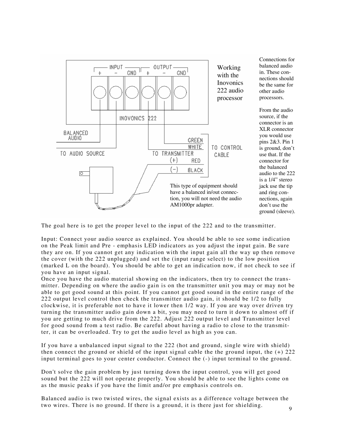 Rangemaster AM1000 installation manual Working with the Inovonics 222 audio processor 