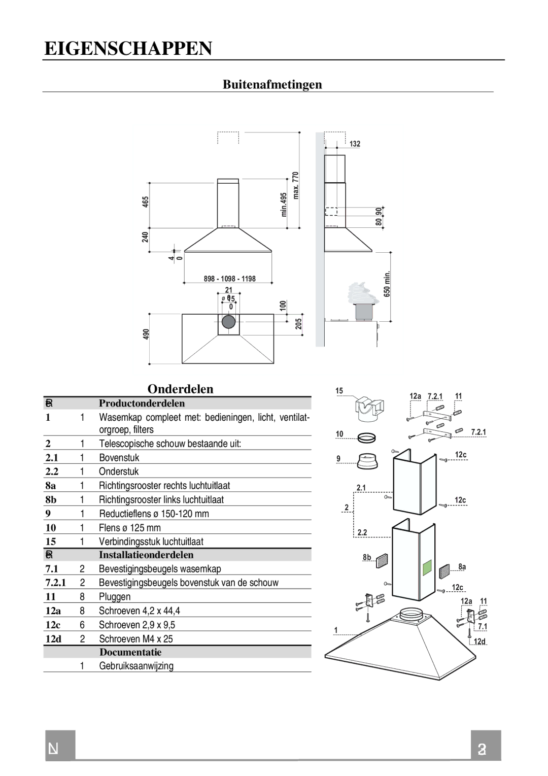 Rangemaster Chimney Hood manual Eigenschappen 