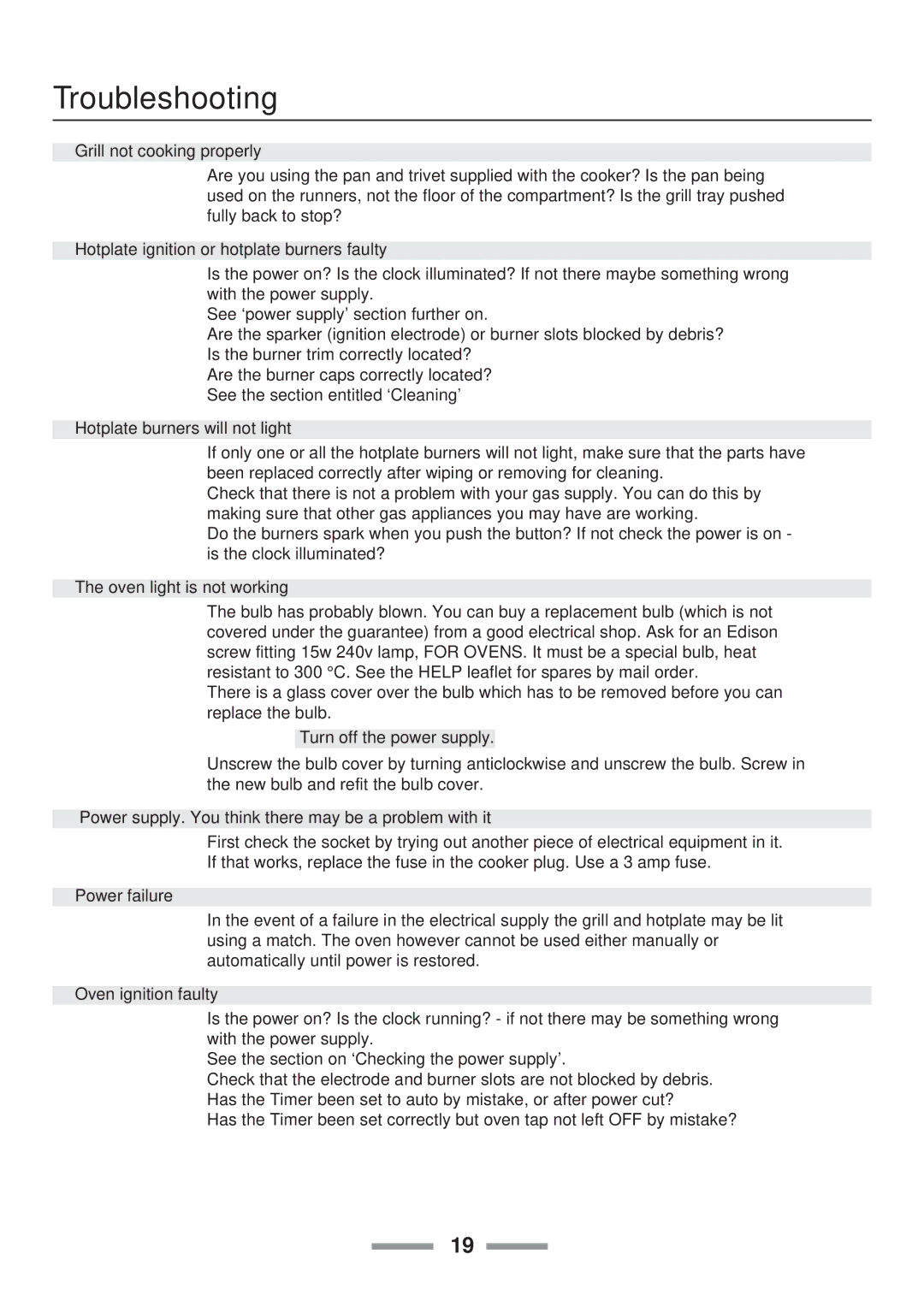 Rangemaster Classic 110 manual Troubleshooting 