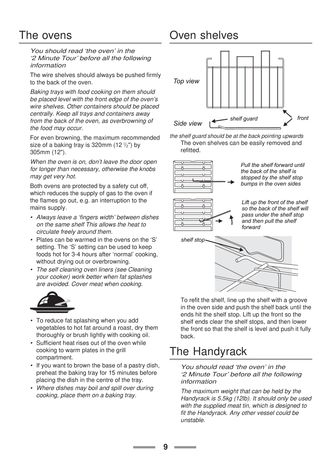 Rangemaster Classic 110 manual Ovens Oven shelves, Handyrack 