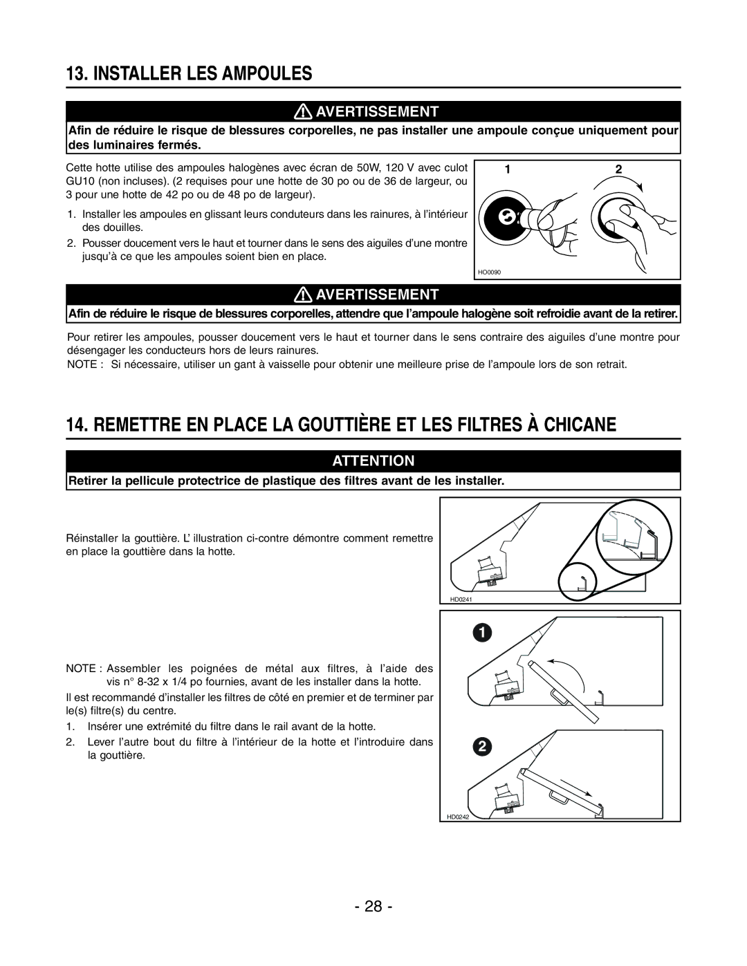 Rangemaster E64000, E6448SS Installer LES Ampoules, Remettre EN Place LA Gouttière ET LES Filtres À Chicane 