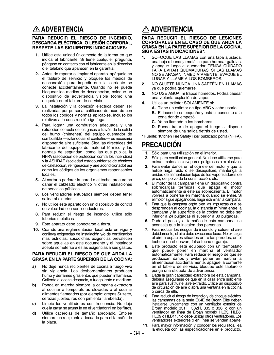 Rangemaster E64000, E6448SS installation instructions Advertencia, Precaución 