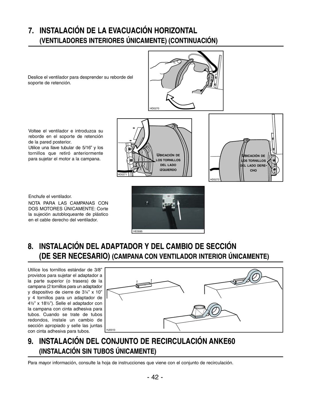 Rangemaster E64000 Instalación DEL Adaptador Y DEL Cambio DE Sección, Instalación DEL Conjunto DE Recirculación ANKE60 