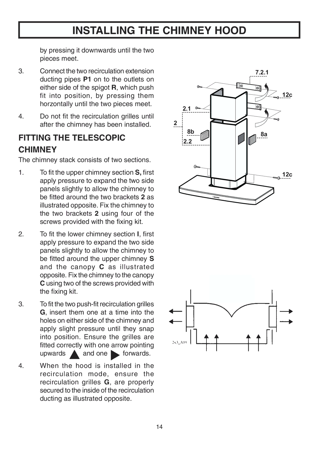 Rangemaster ELTSHDC110SG installation instructions Fitting the Telescopic Chimney, Upwards and one forwards 