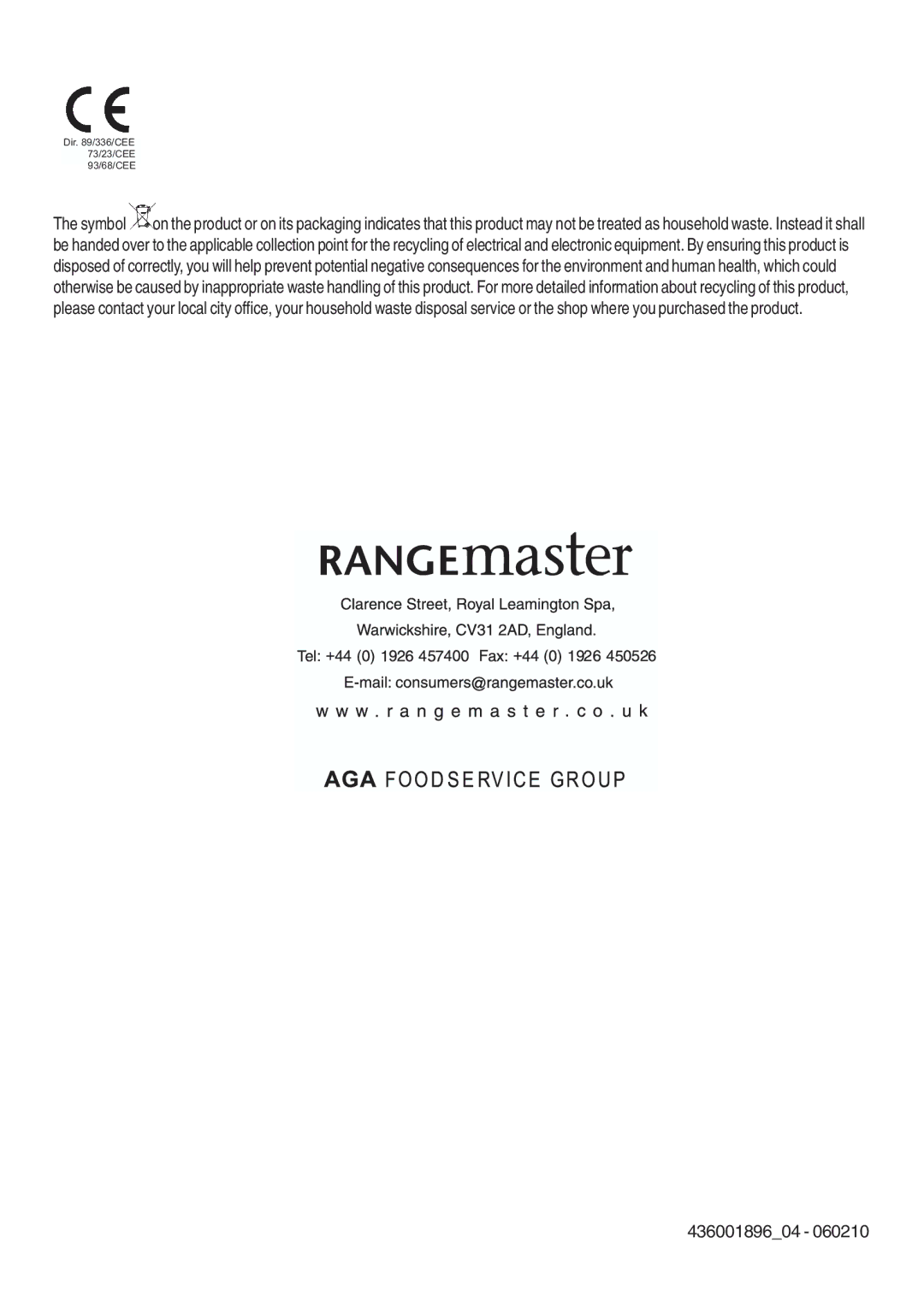 Rangemaster ELTSHDC110SG installation instructions 43600189604 