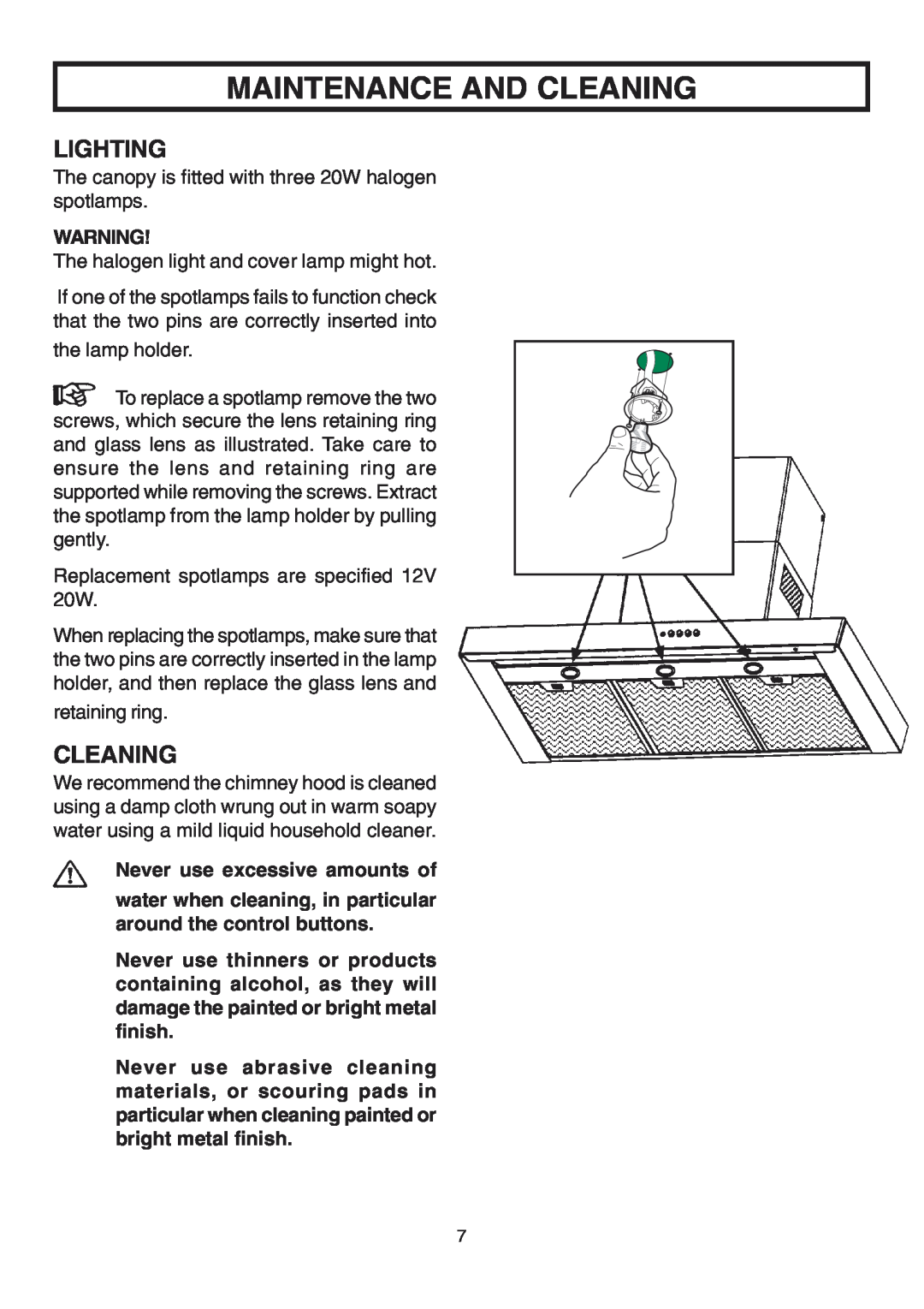 Rangemaster ELTSHDC110SG installation instructions Lighting, Never use excessive amounts of, Maintenance And Cleaning 