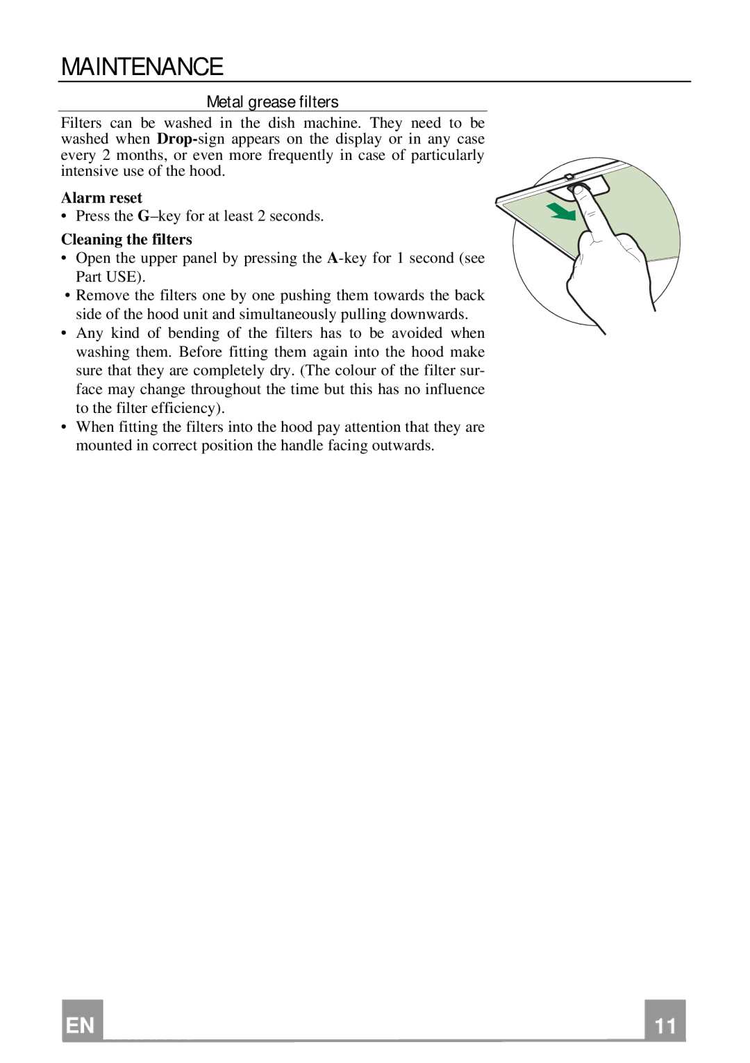 Rangemaster GLX490 RM manual Maintenance, Metal grease filters 