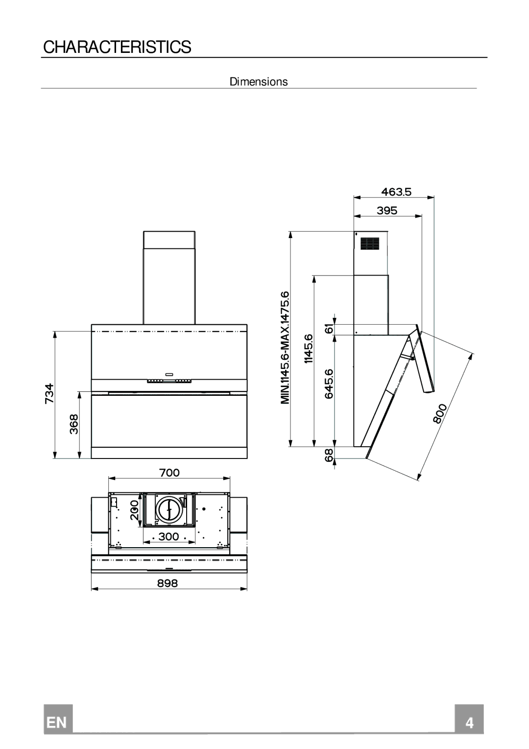 Rangemaster GLX490 RM manual Characteristics, Dimensions 