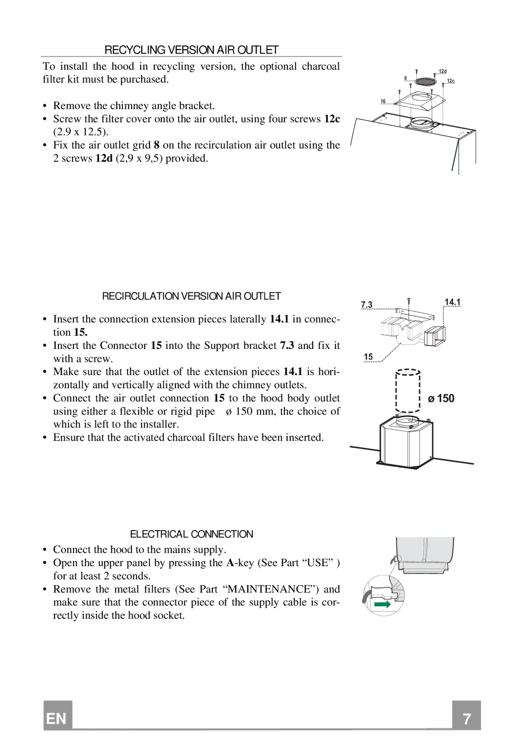 Rangemaster GLX490 RM manual Recirculation Version AIR Outlet, Electrical Connection 