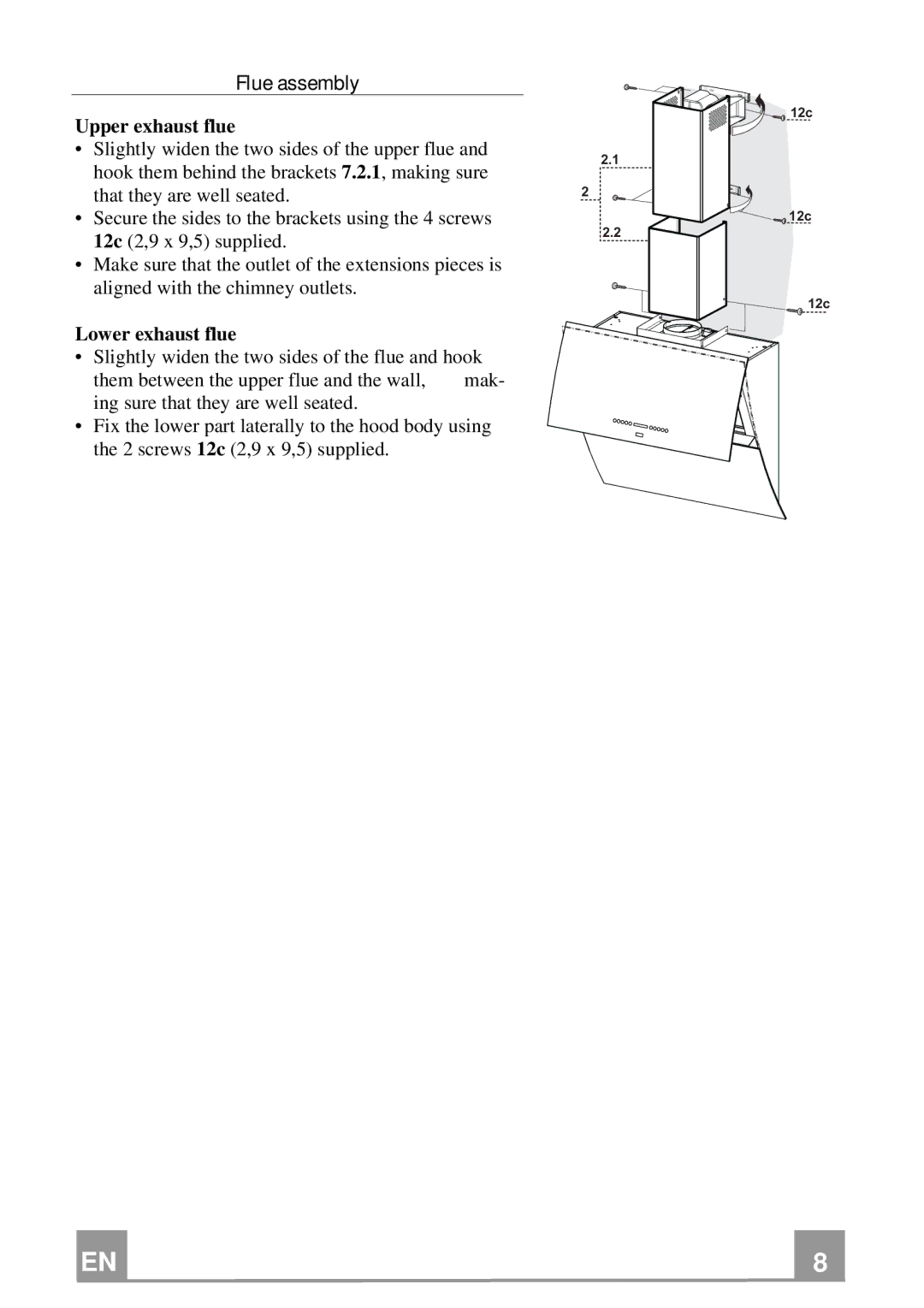 Rangemaster GLX490 RM manual Flue assembly, Upper exhaust flue 