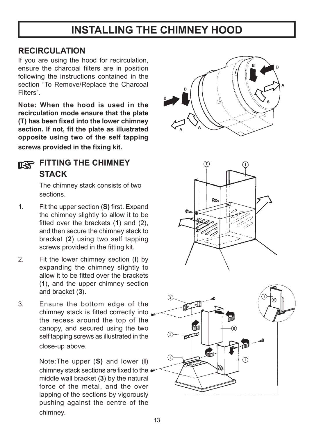 Rangemaster LEIHDC60BC, LEIHDC120BB, LEIHDC60BB, CLAHDC120BC, CLAHDC60BB, LEIHDC60SC Recirculation, Fitting the Chimney Stack 