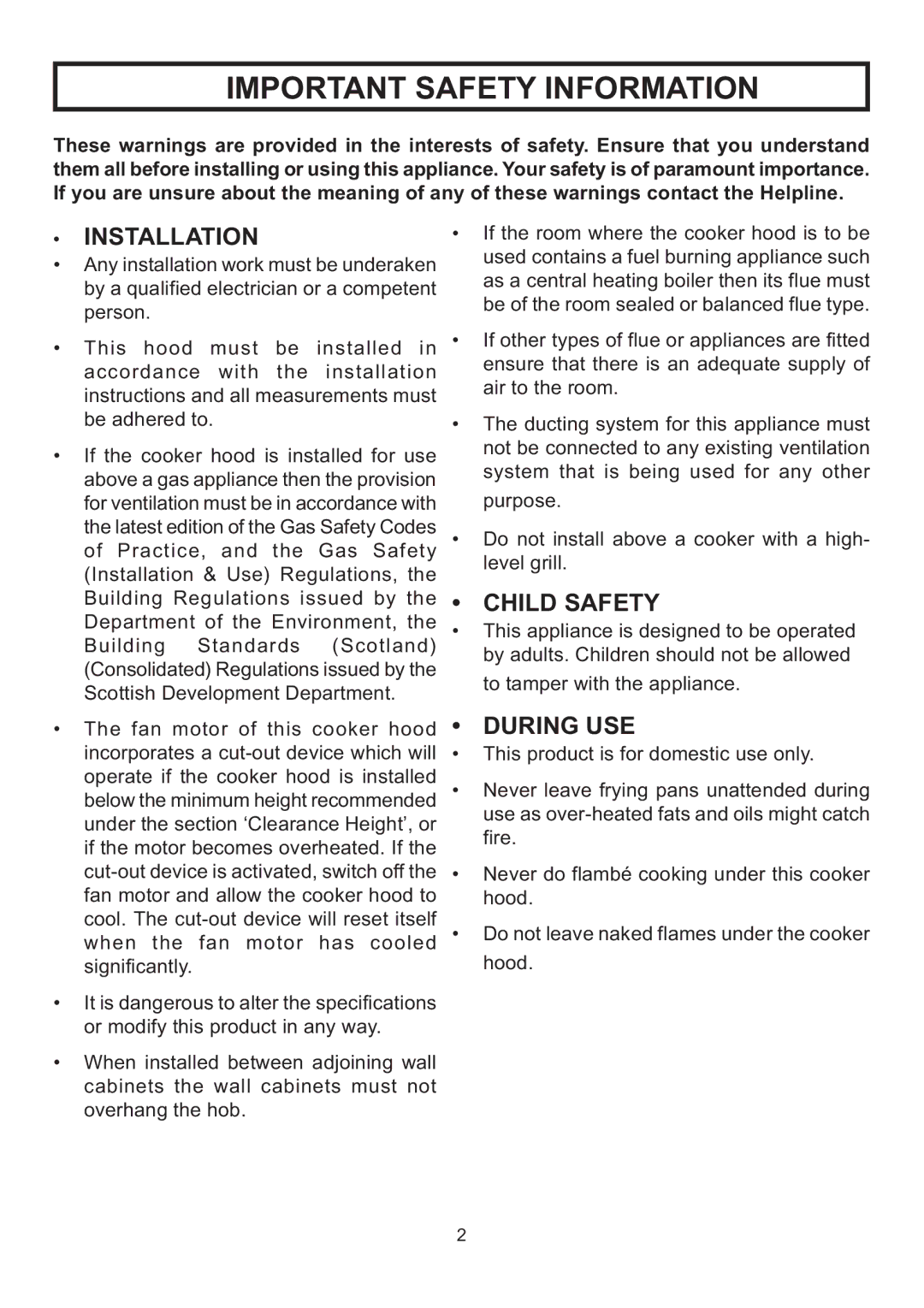 Rangemaster LEIHDC60BC, LEIHDC120BB, LEIHDC60BB Important Safety Information, Installation, Child Safety, During USE 