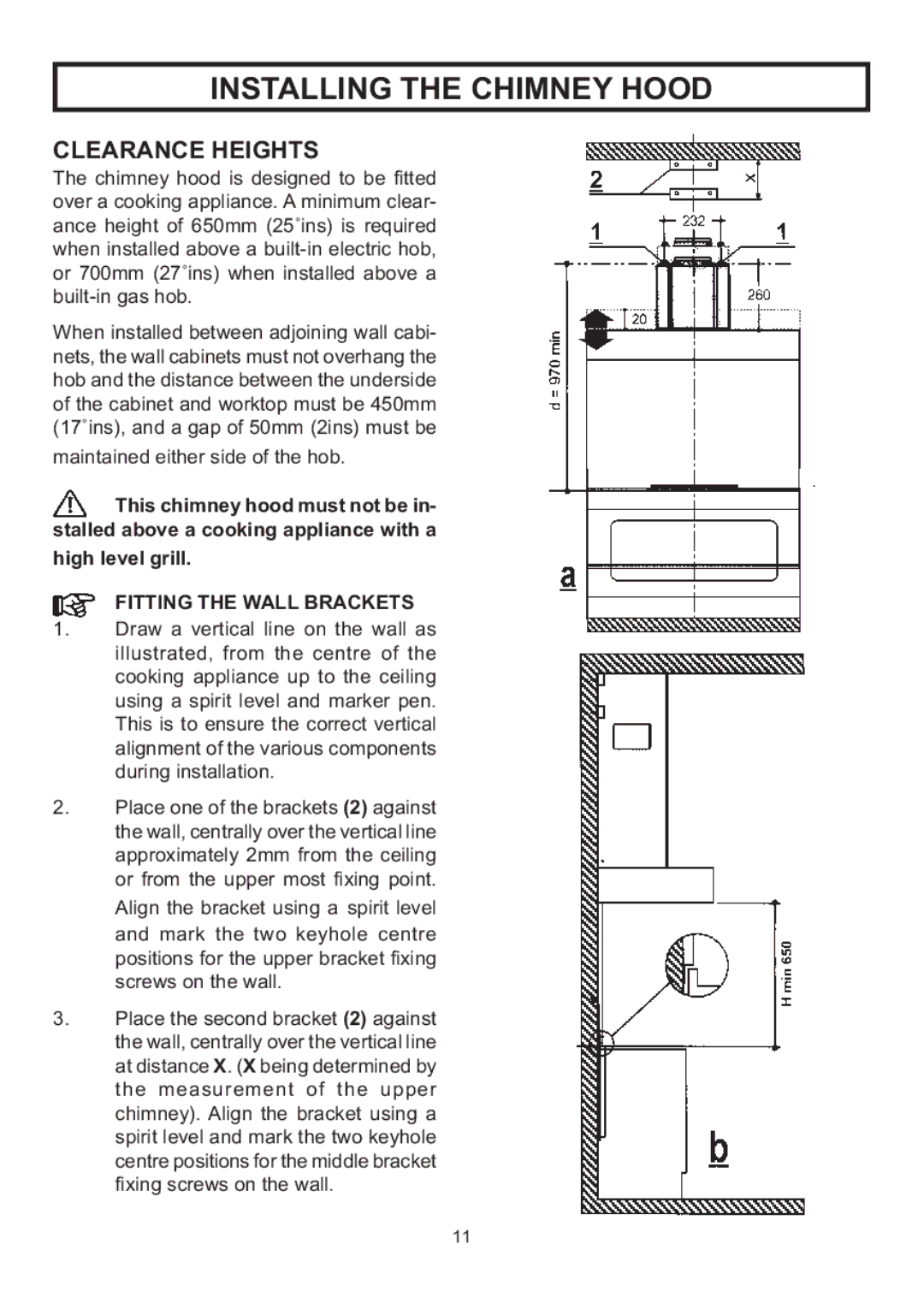 Rangemaster LEIHDS120SC Clearance Heights, Maintained either side of the hob, Fitting the Wall Brackets 